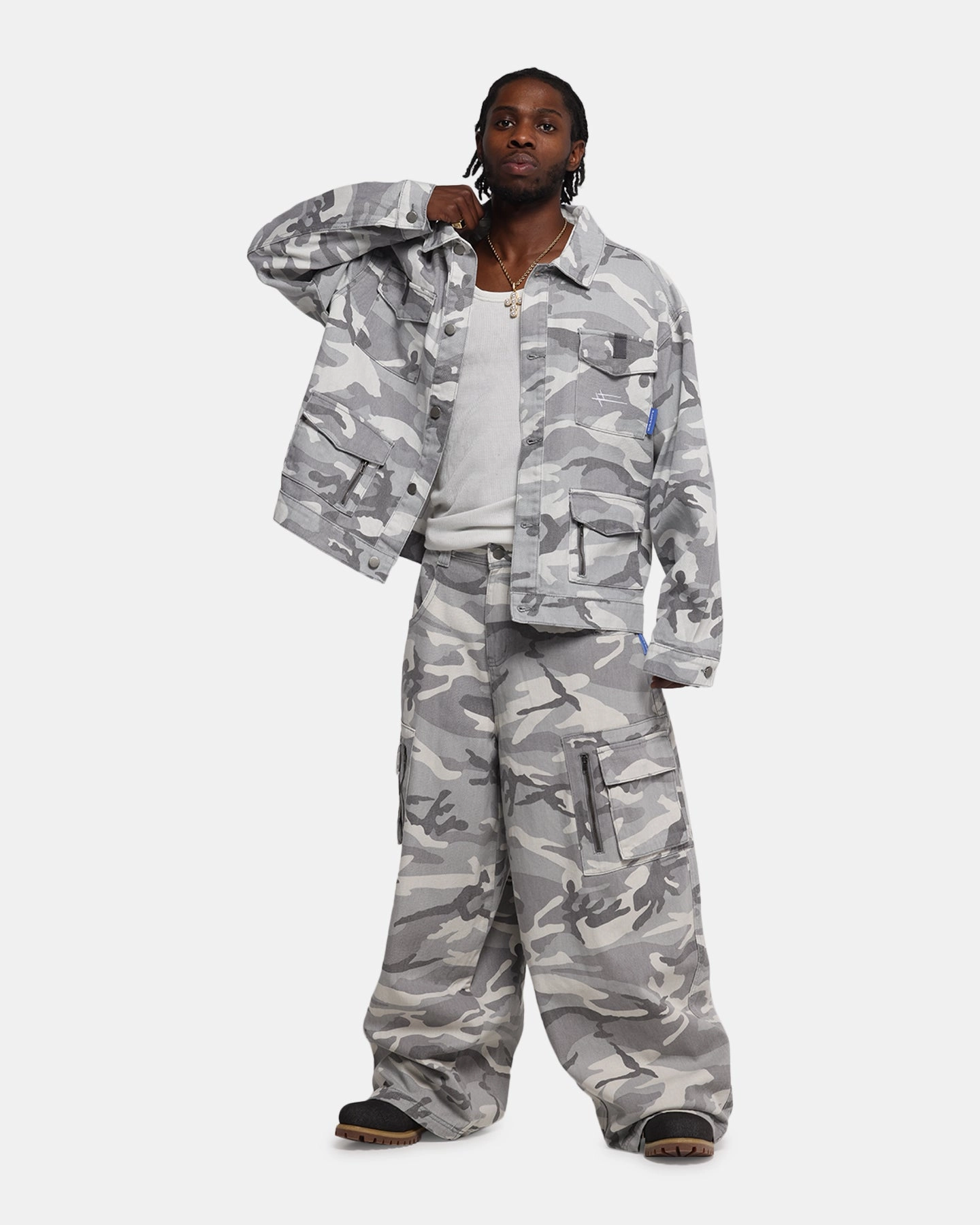 Loiter Combat Cargo Pants Snow Camo Contoured Panel Design