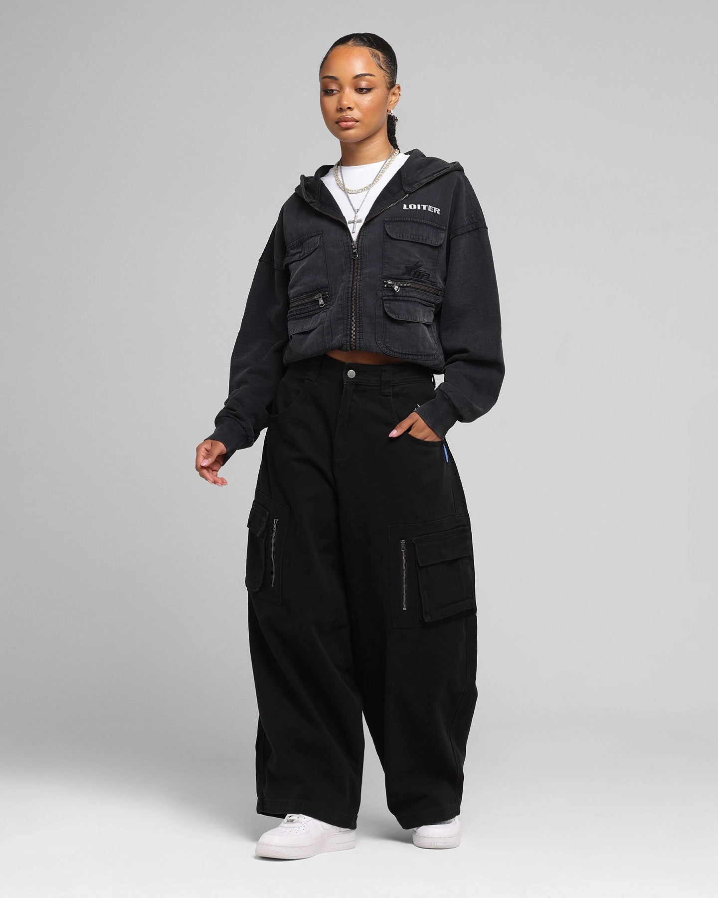 Loiter Combat Cargo Pants Washed Black Statement Piece