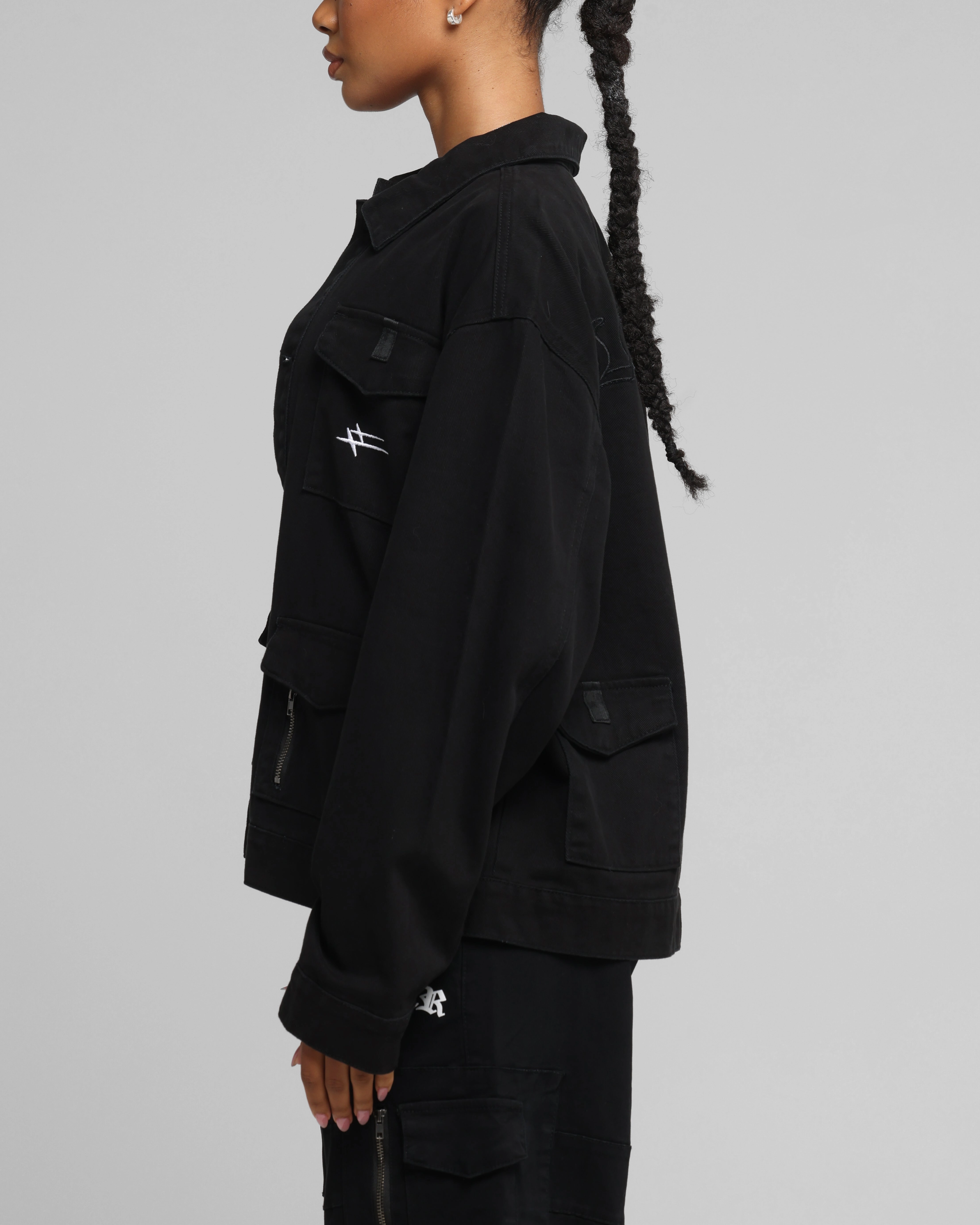 Graphic Casual Outdoor Wear Loiter Combat Utility Jacket Washed Black