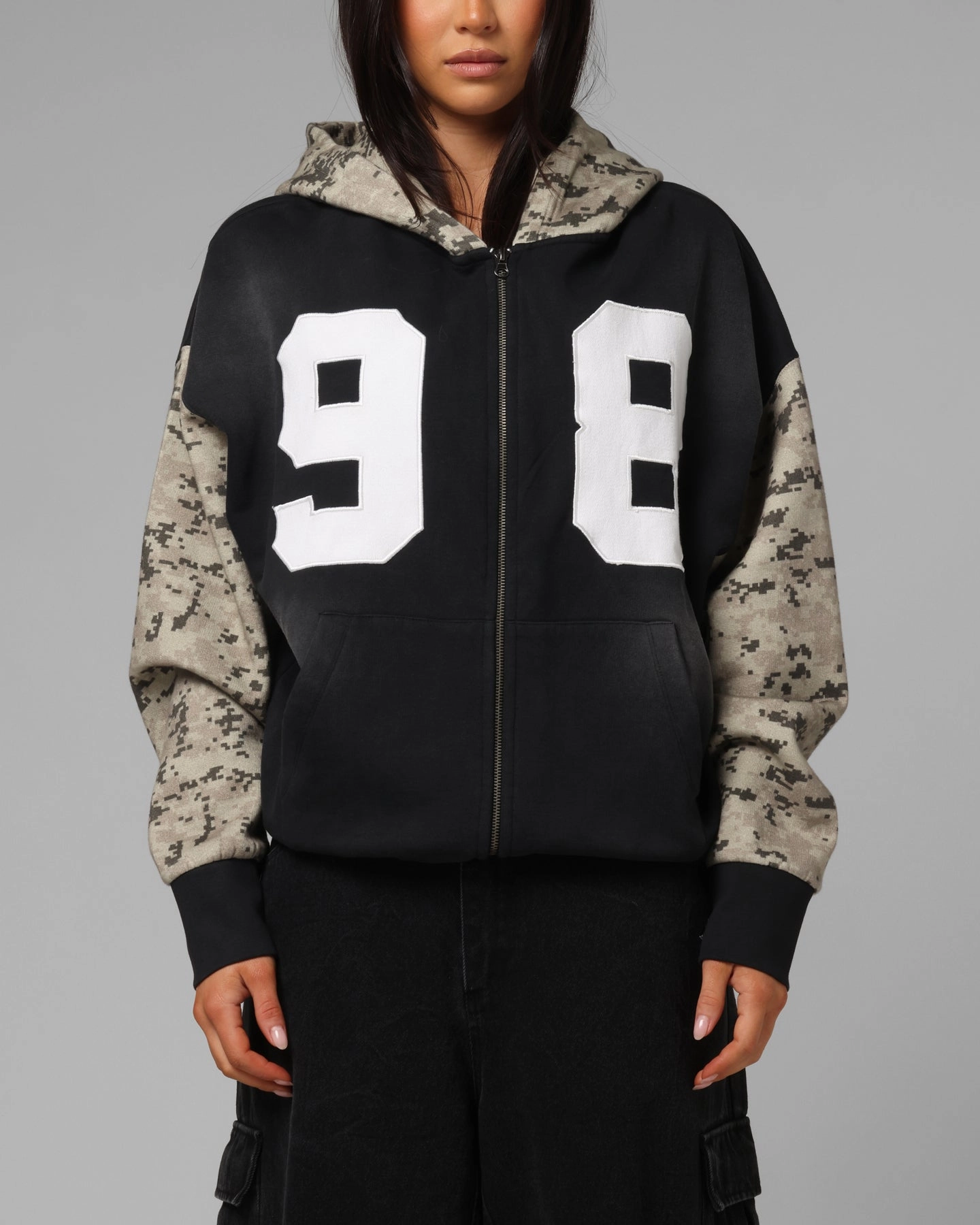 Loiter Cosmos Hoodie Black/Camo Overcome Quilted Stitching