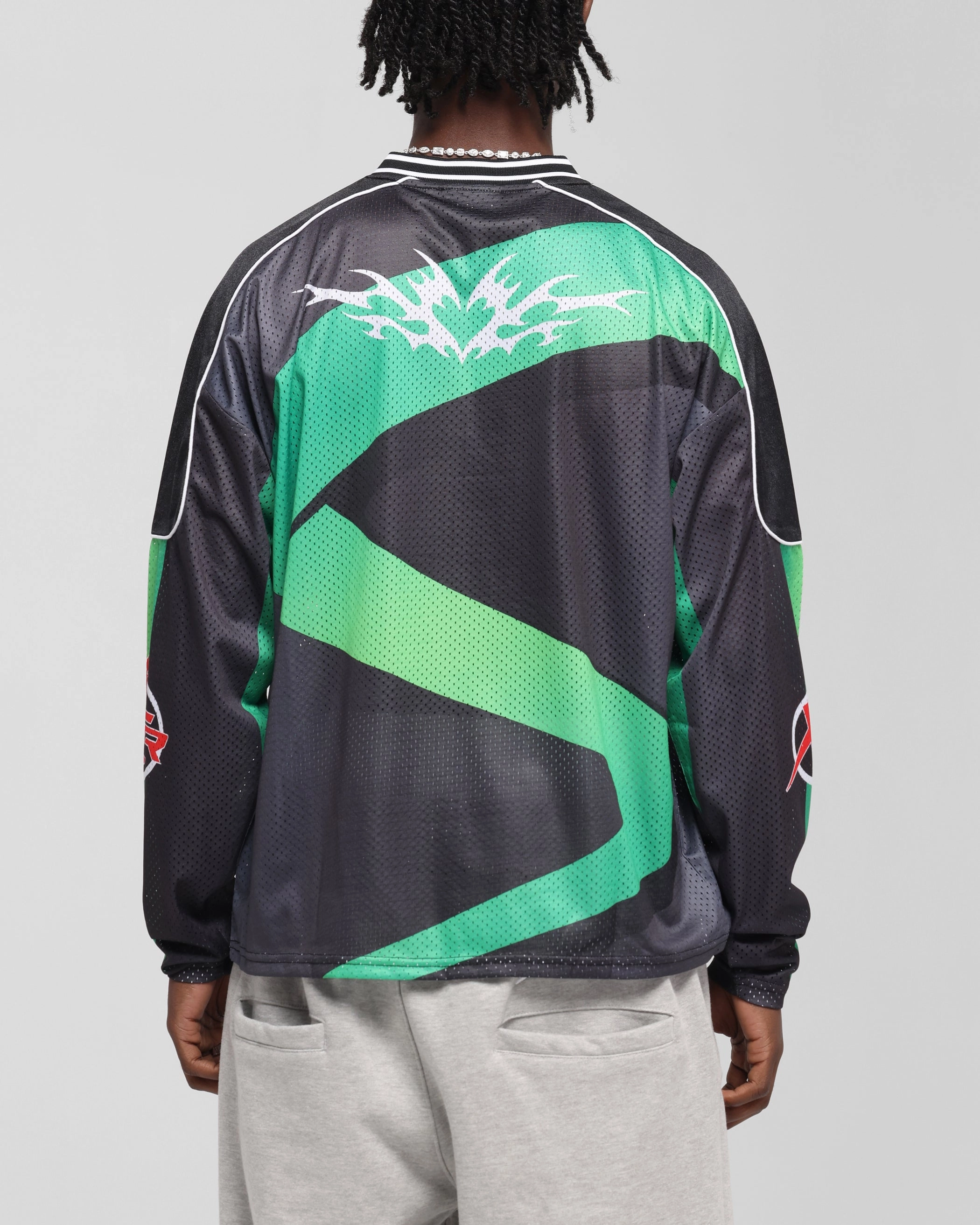 Colorfast Dye Process Mesh Panel Placement Loiter Cyber Hockey Jersey Black/Multi