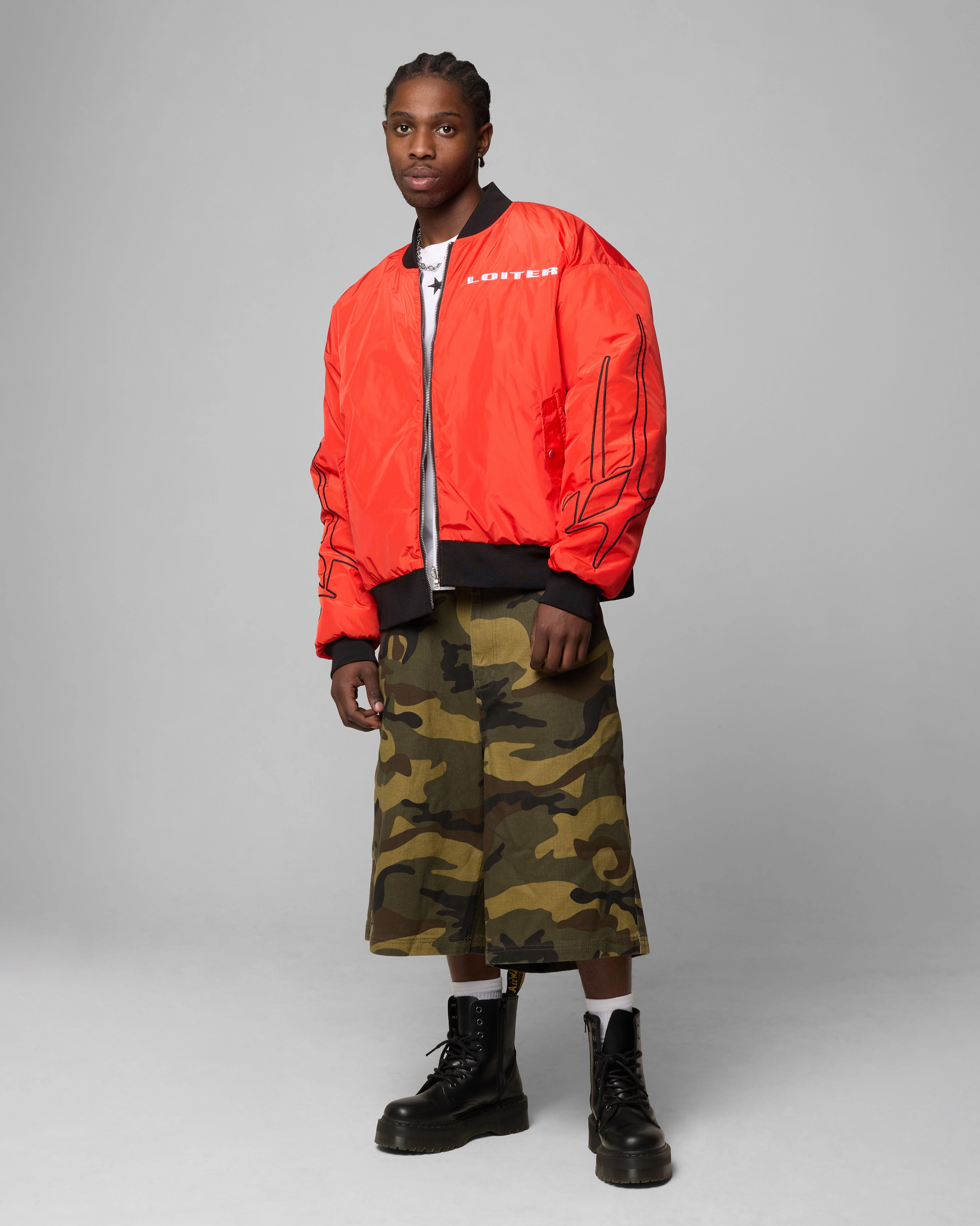 Thermal Lining Loiter Cyber Reversible Bomber Jacket Red/Green