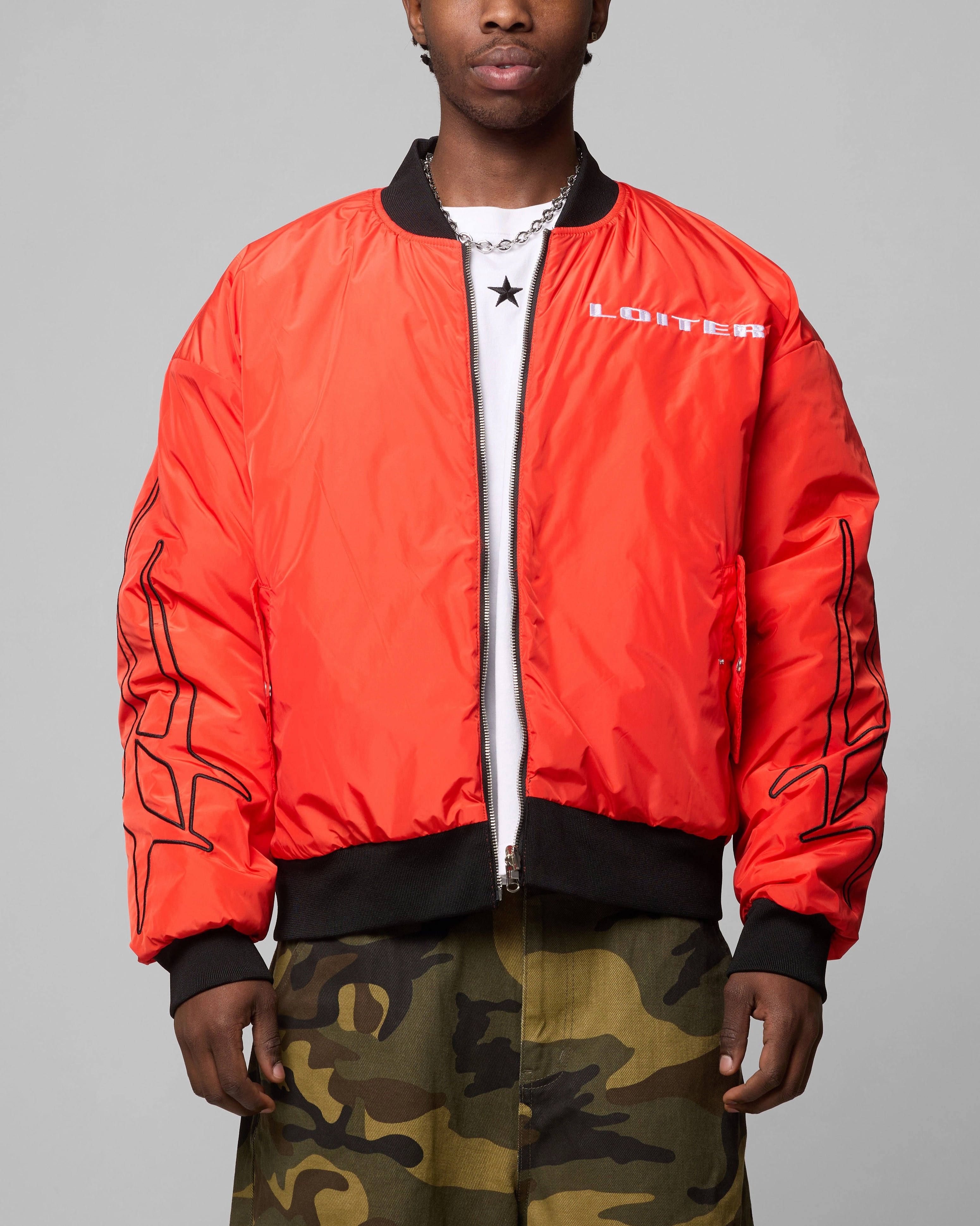 Road Trip High Visibility Accents Loiter Cyber Reversible Bomber Jacket Red/Green