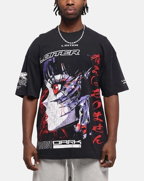 Unique Design Loiter Cybernetics Vintage T-Shirt Black Acidwash