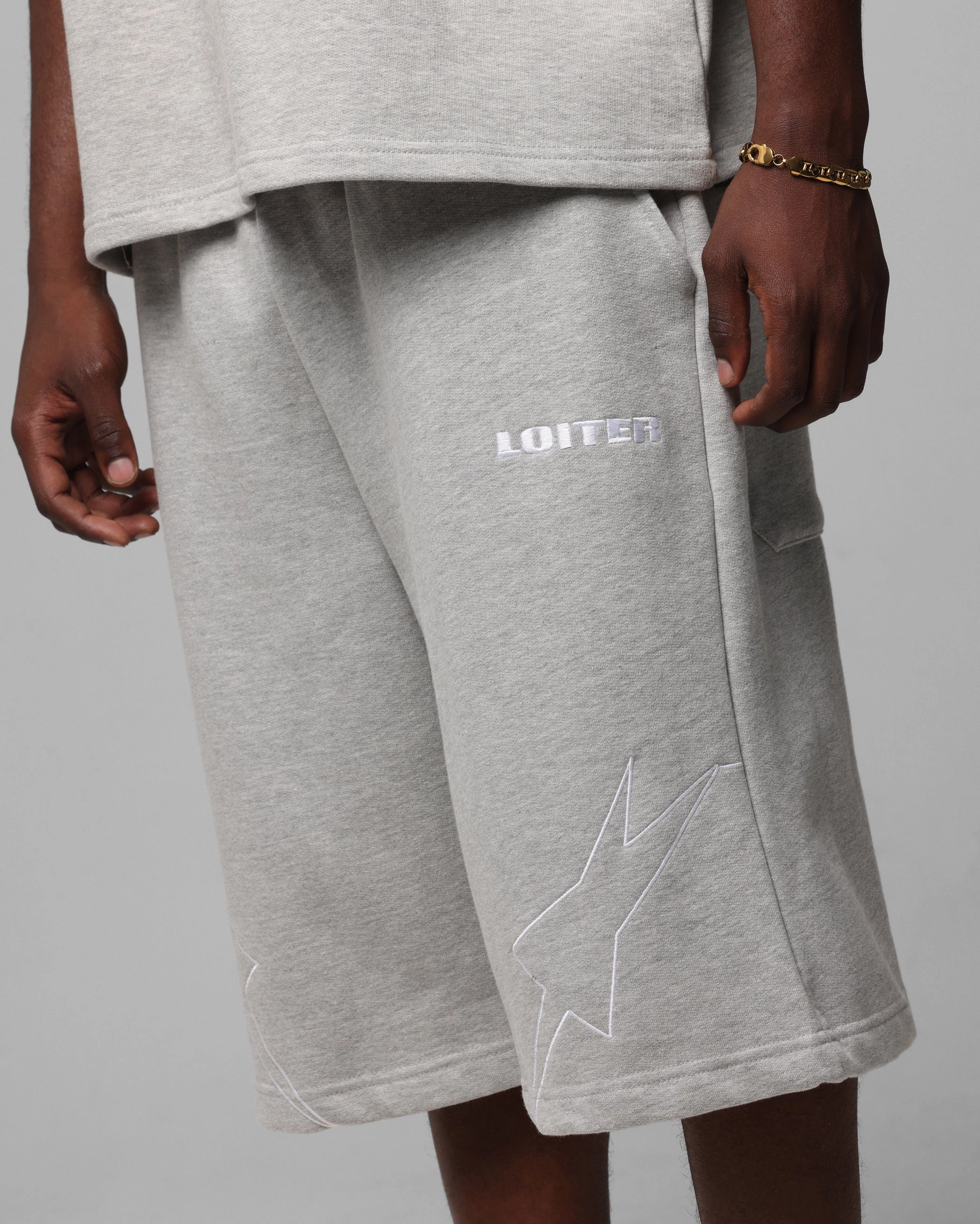 Sleek Cut Stretch Woven Fabric Loiter Dark Performance Fleece Shorts Grey