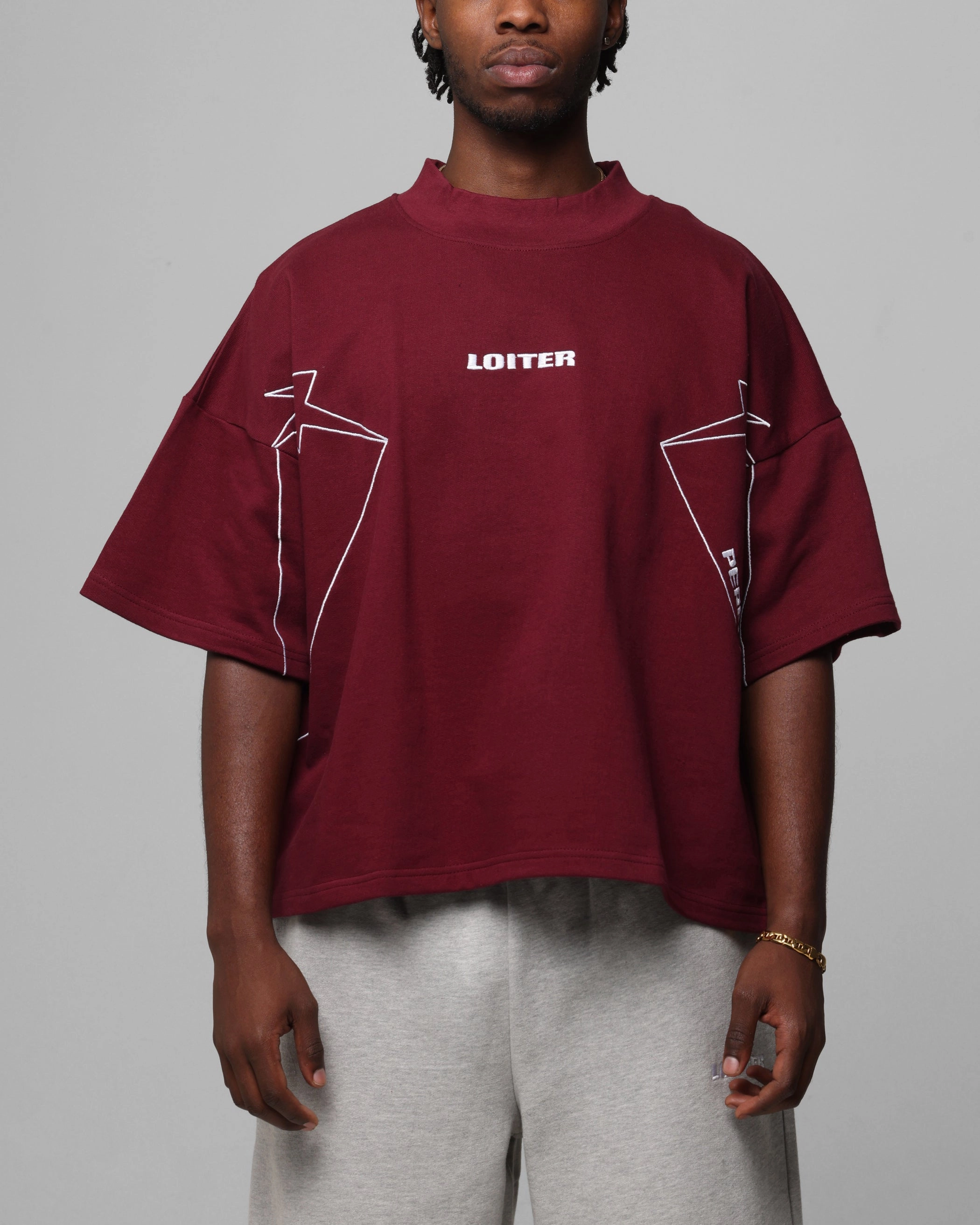 Loiter Dark Performance T-Shirt Burgandy Formal Occasion Foam Print Detail
