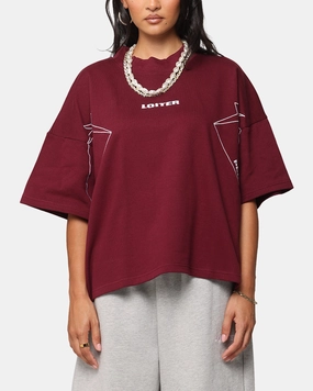 Beaded details Breathable Wearable Loiter Dark Performance T-Shirt Burgandy