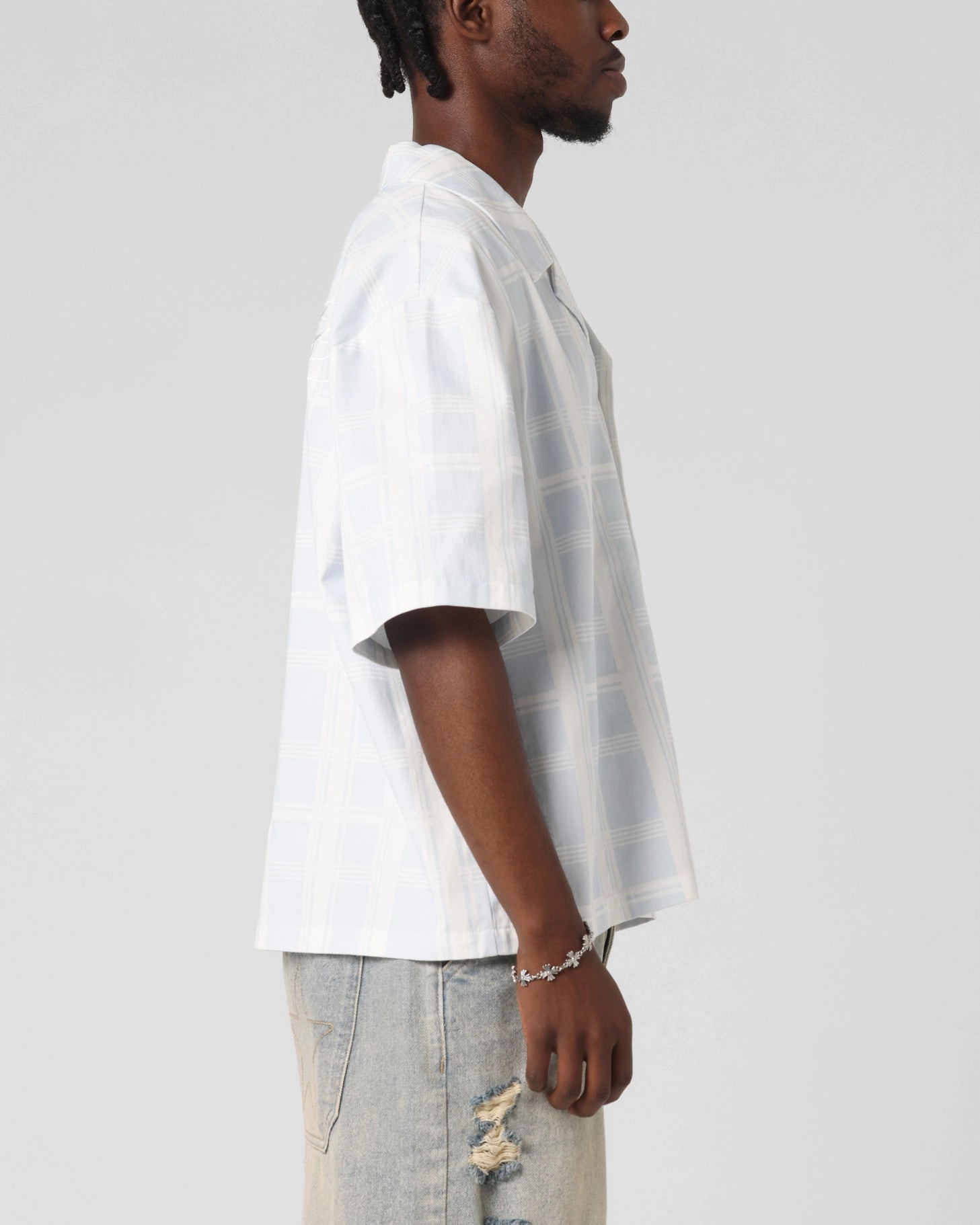 Loiter Daytona Button Up Shirt Blue Check Year-Round Wear Timeless Classic