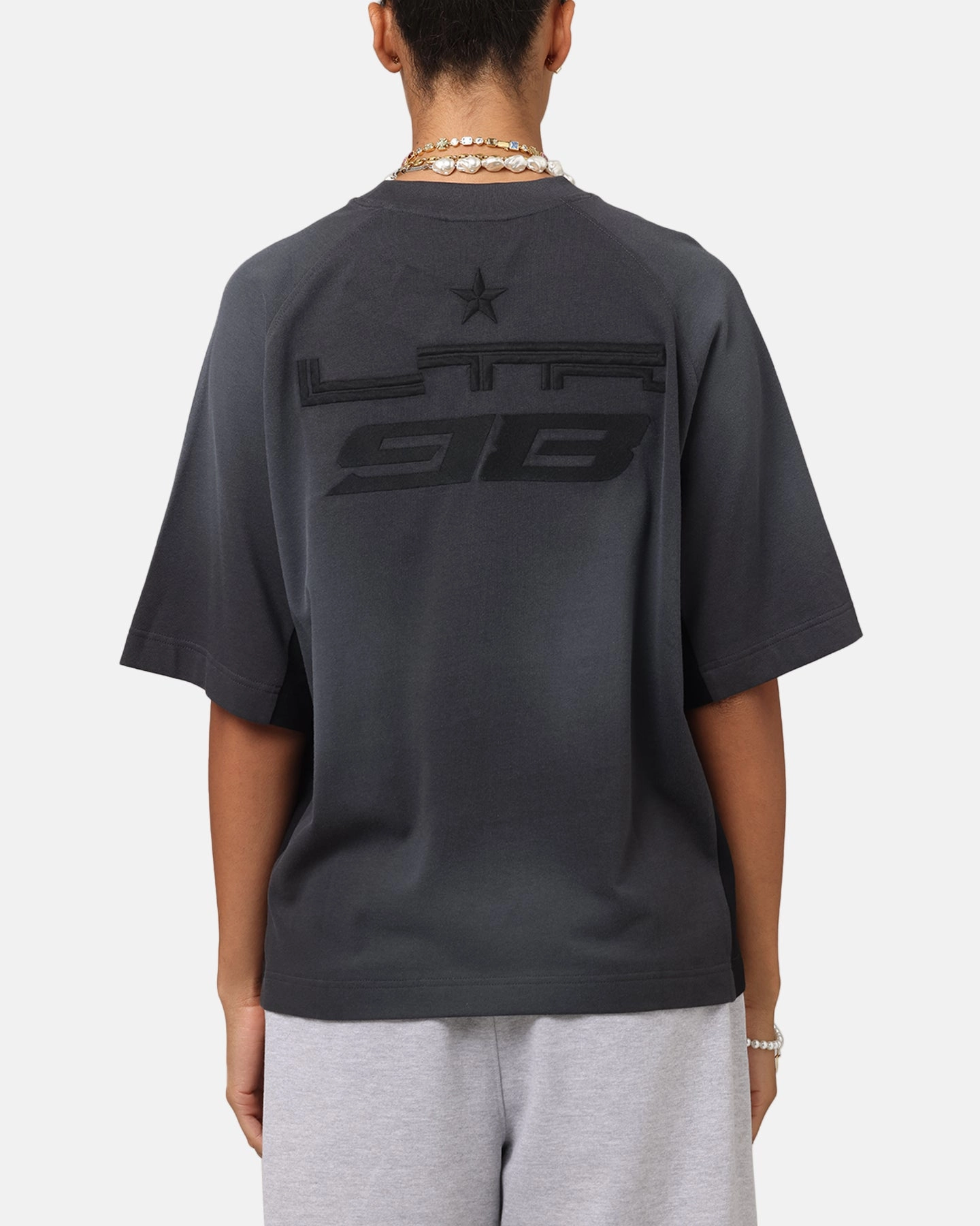 Microfiber texture Loiter Daytona Panel T-Shirt Washed Black