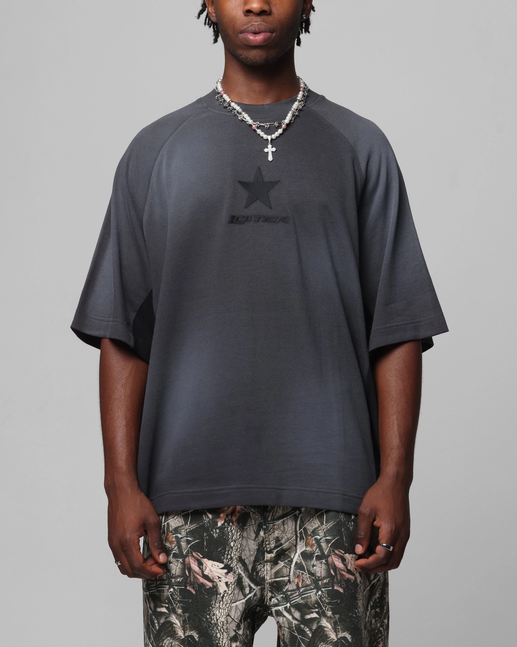 Loiter Daytona Panel T-Shirt Washed Black Durable Color Retention