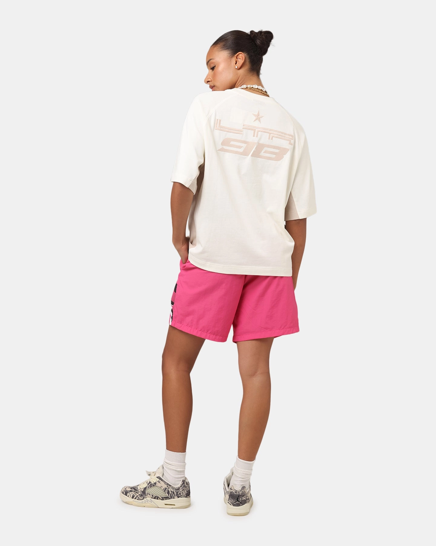 Loiter Daytona Panel T-Shirt White/Stone Layered Sleeve Anti Static Fabric