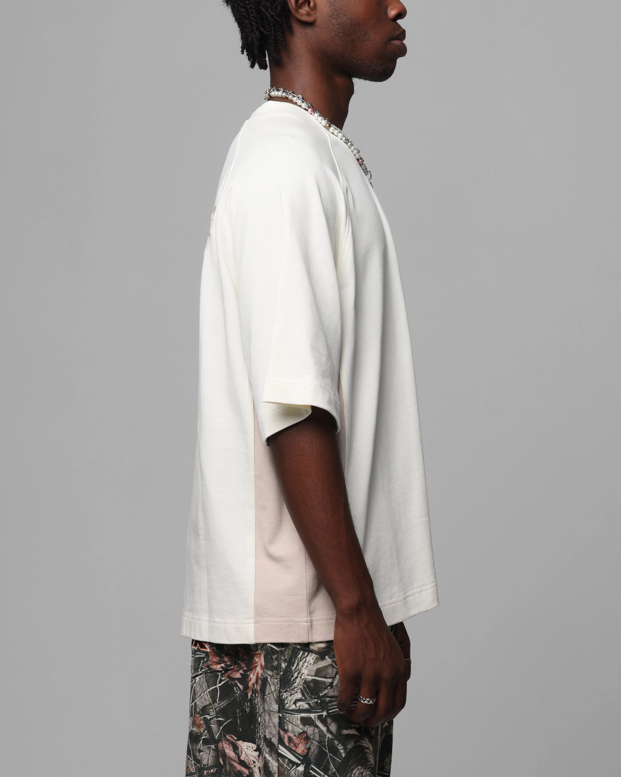 Scoop neck femininity Loiter Daytona Panel T-Shirt White/Stone