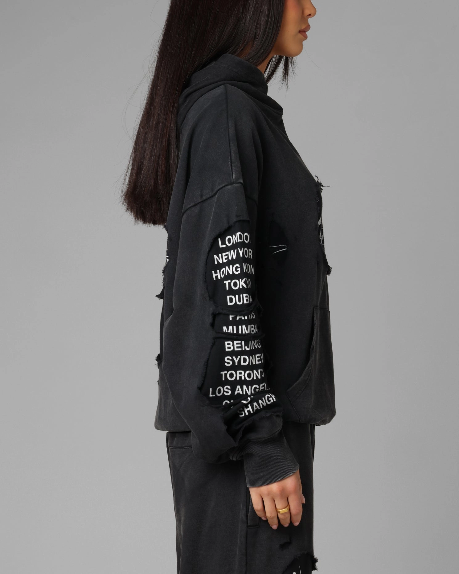 Loiter Destruction Hoodie Black Influence Windproof Design