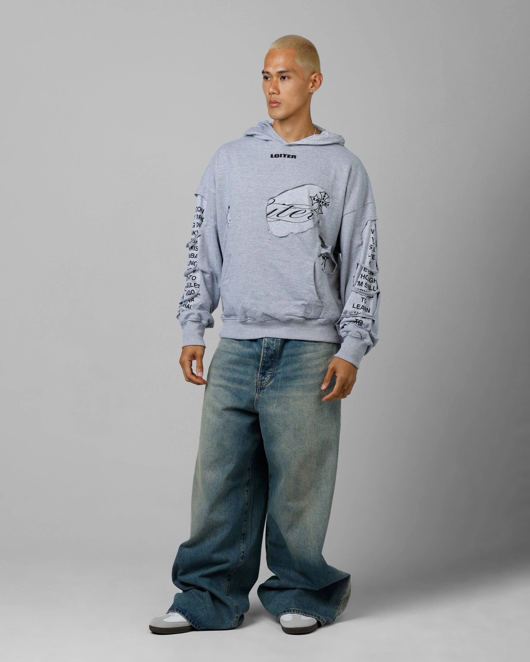 anniversary Loiter Destruction Hoodie Grey