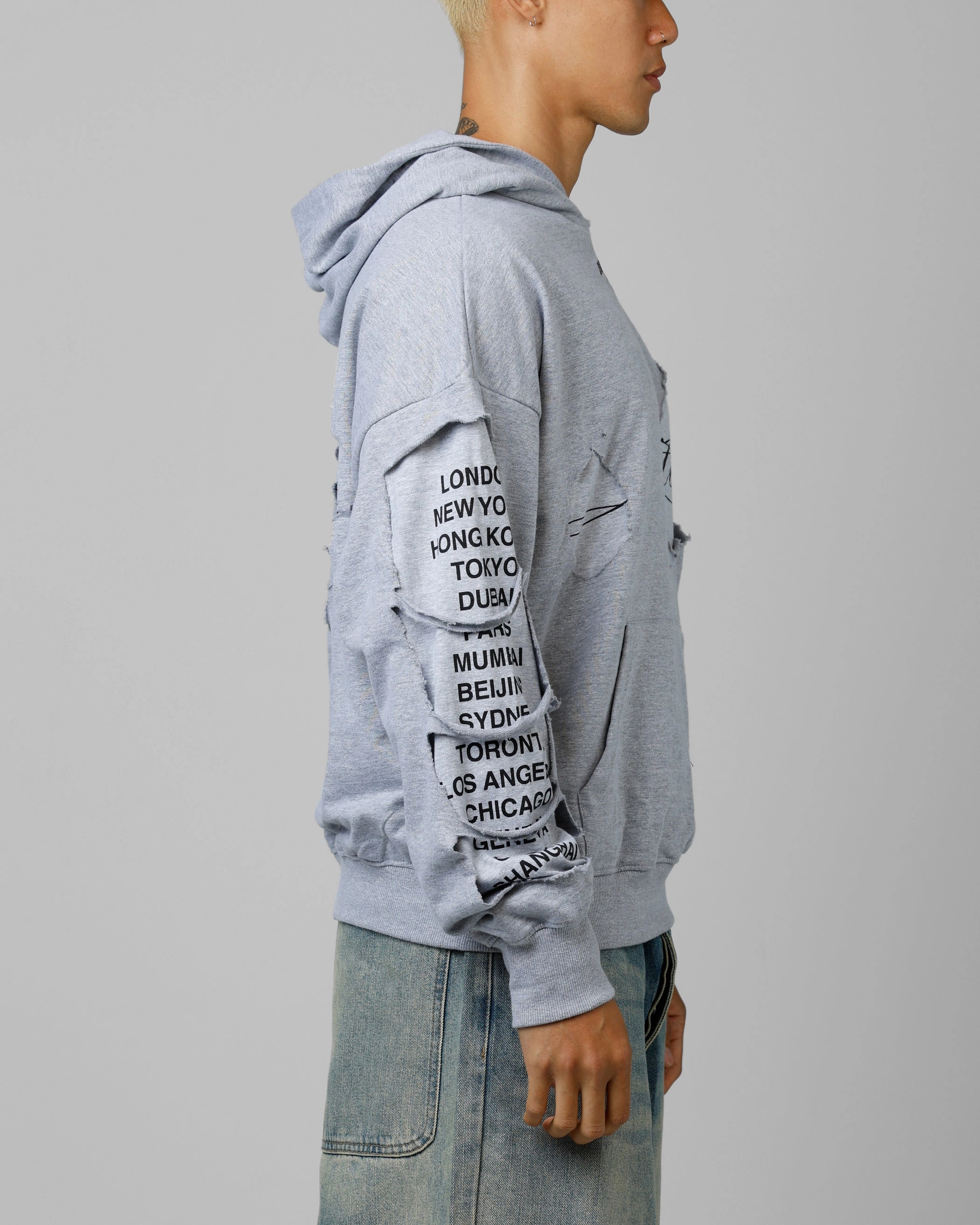 Street Chic Loiter Destruction Hoodie Grey