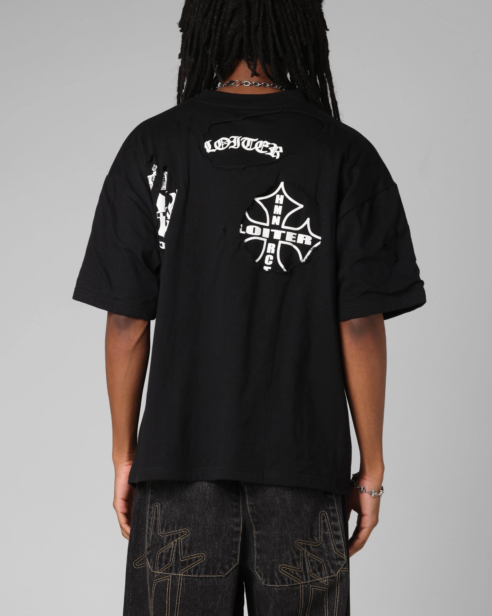 Chilly Comfort Neutral Color Loiter Destruction T-Shirt Black Wash