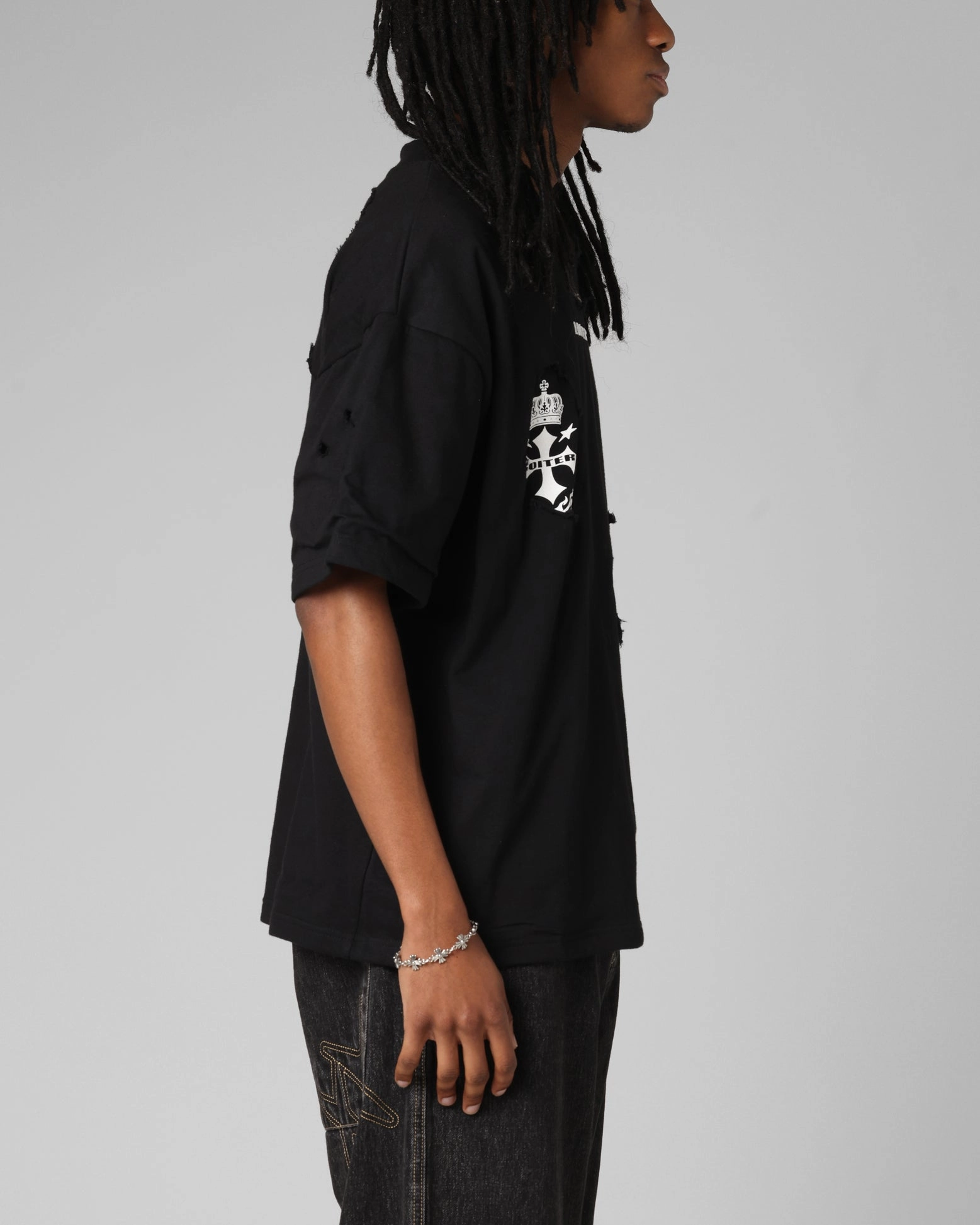 Loiter Destruction T-Shirt Black Wash Minimalist Stitching