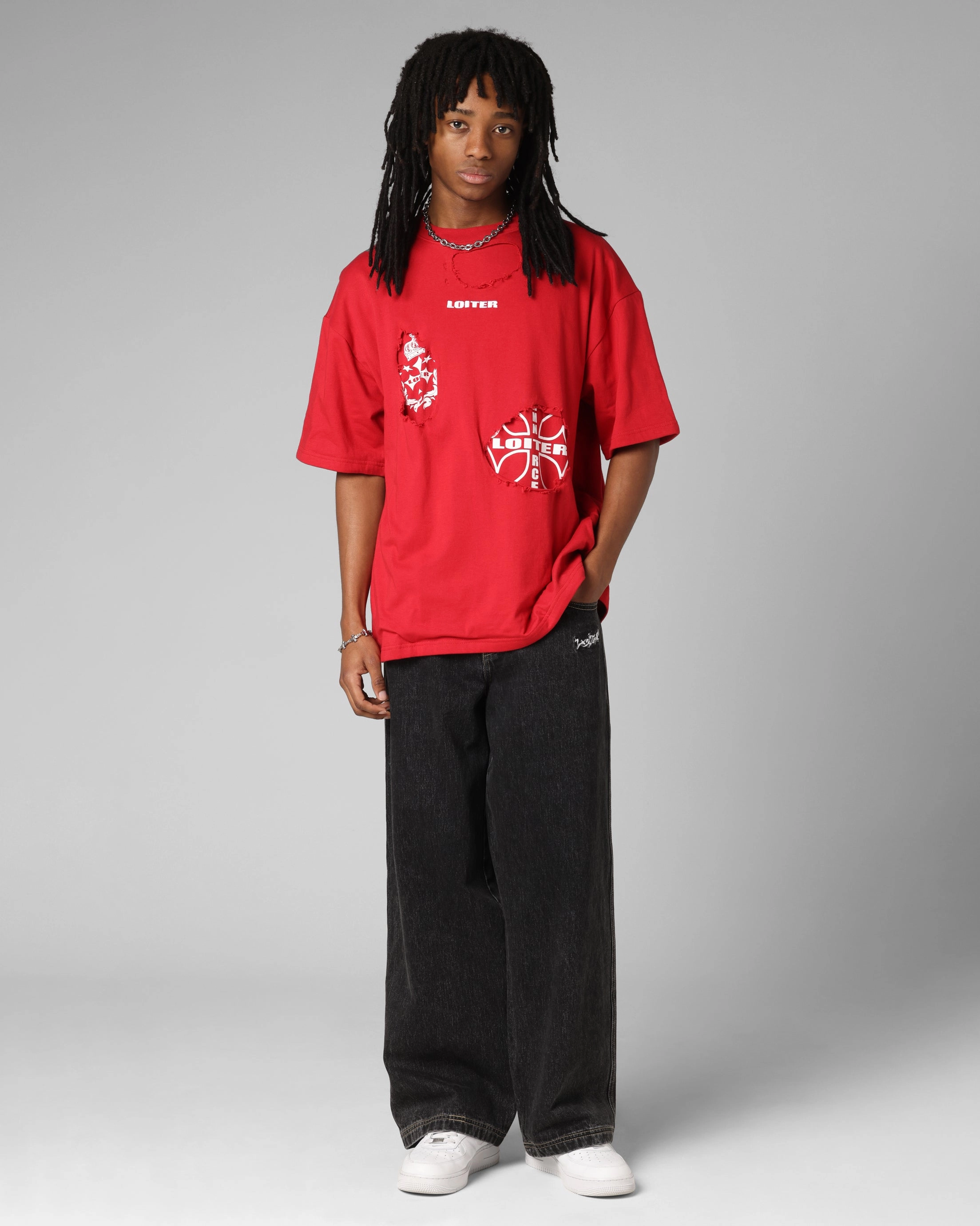 Layering Options Loiter Destruction T-Shirt Red
