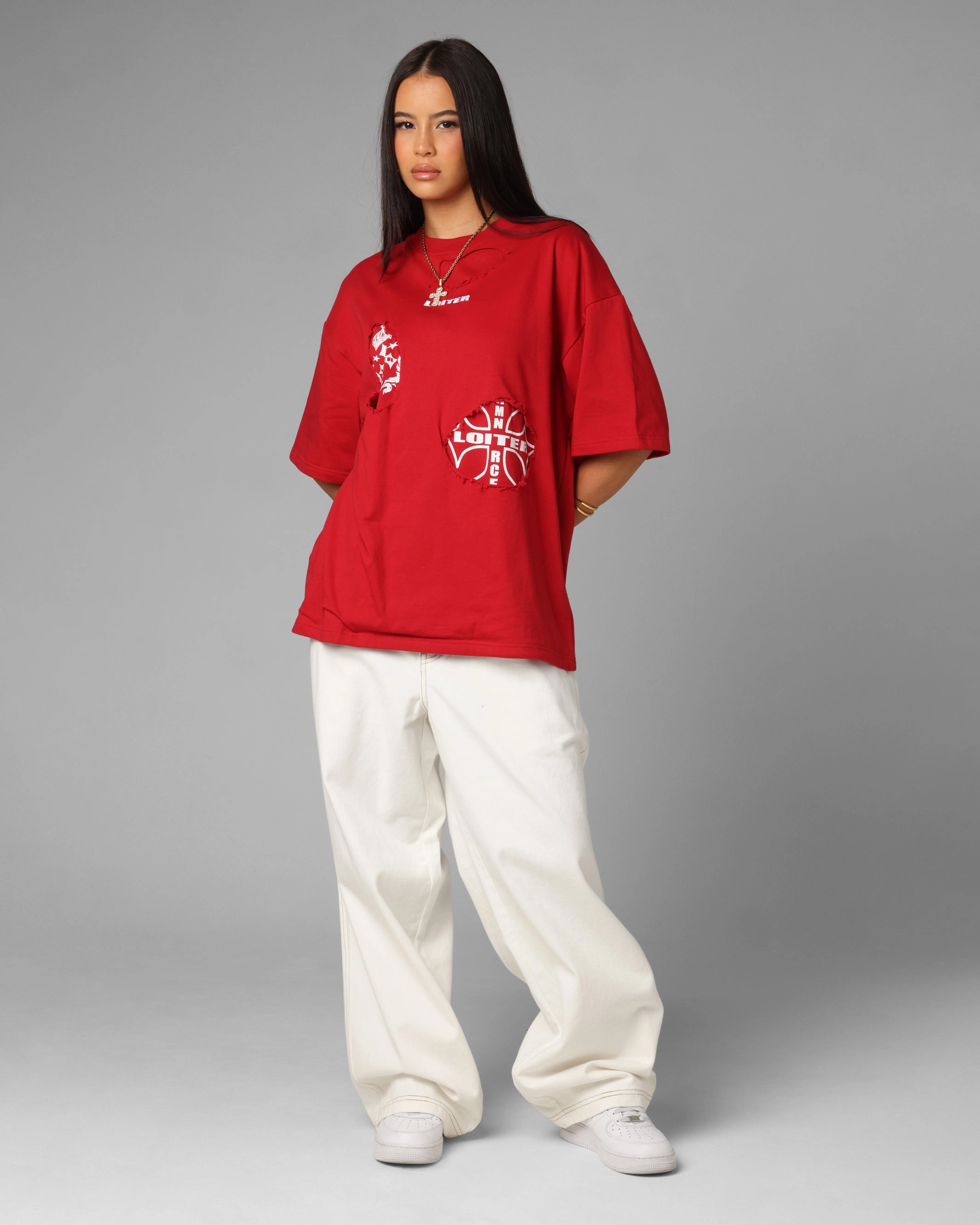 Loiter Destruction T-Shirt Red Minimalist Aesthetic