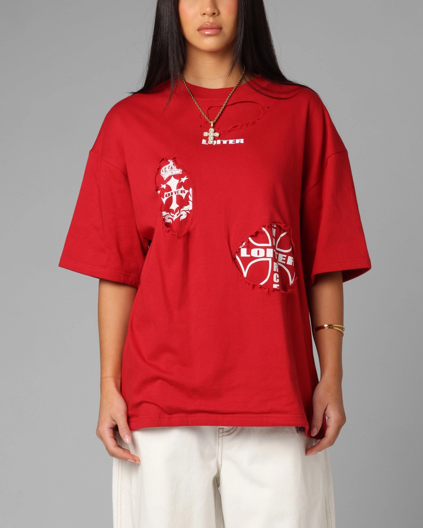 Water Based Ink Print Easy Care Fabric Loiter Destruction T-Shirt Red