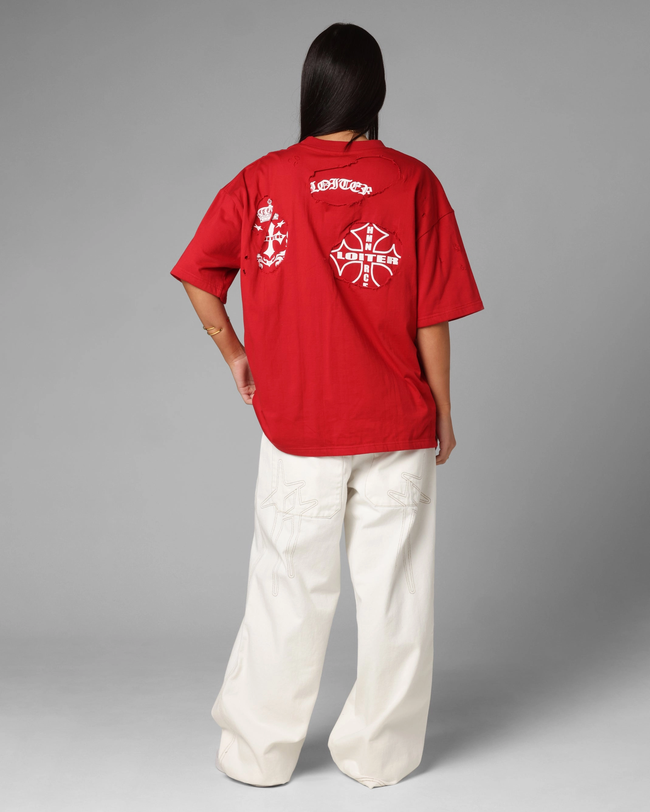 OdorResistant Fabric coordinate with other items Loiter Destruction T-Shirt Red