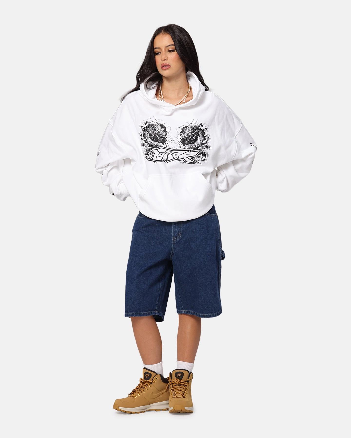 Unstructured Shoulder Cut Loiter Draco Born Hoodie White