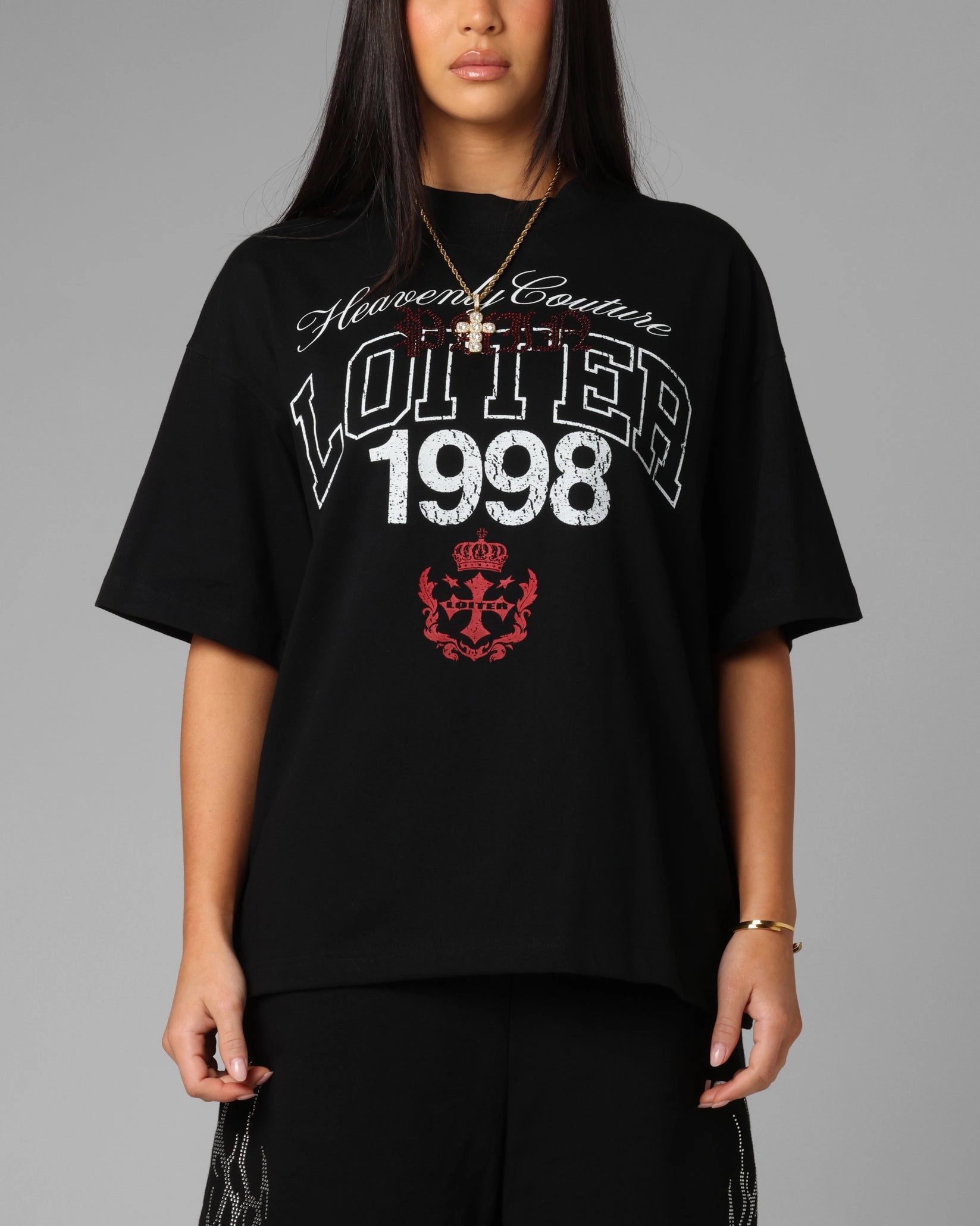 Stretchable Weave Loiter Drop Out Vintage T-Shirt Black