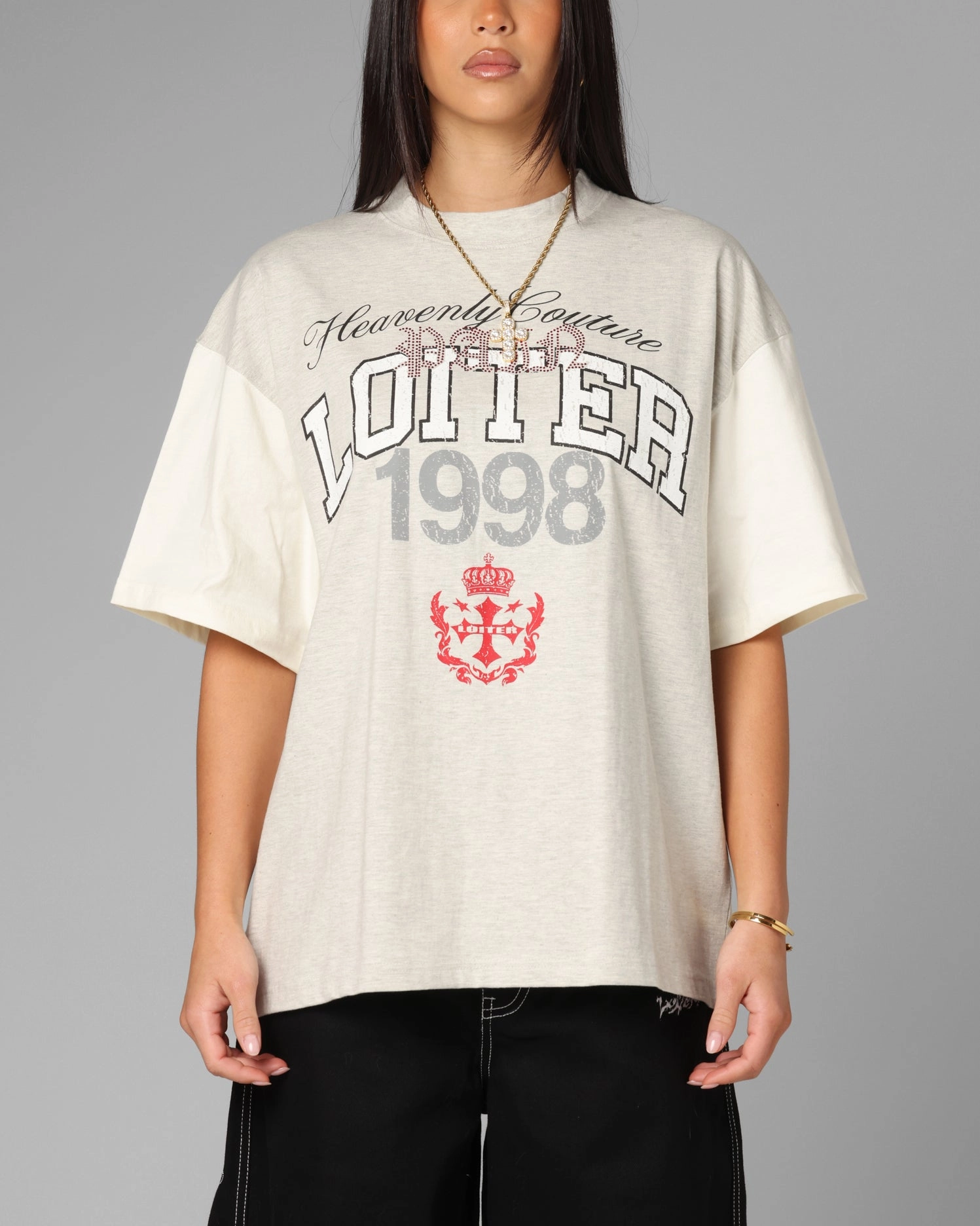 Loiter Drop Out Vintage T-Shirt Grey/White Fit for All Seasons MicroPiqueKnit