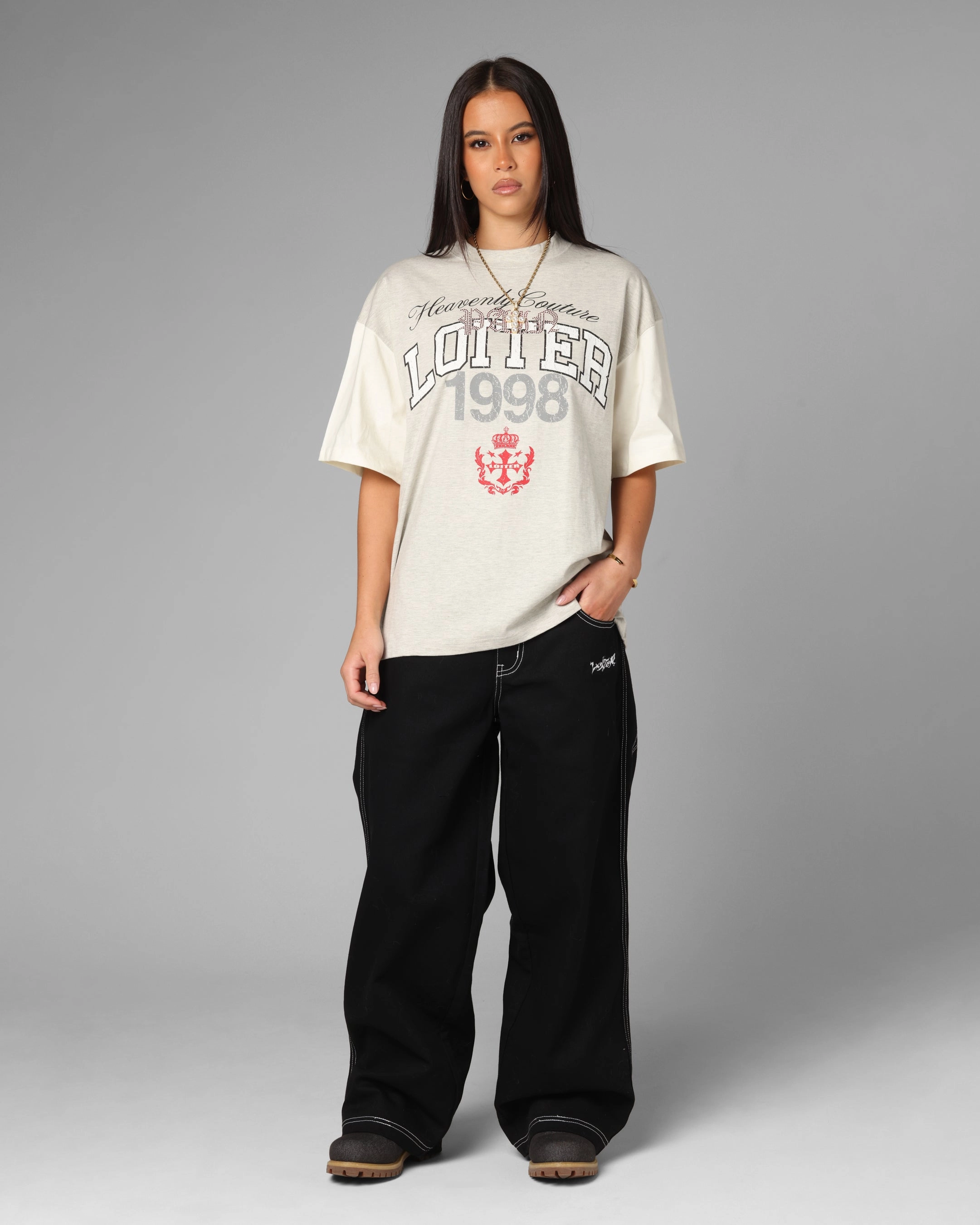 Layerable Look Chill Comfort Loiter Drop Out Vintage T-Shirt Grey/White