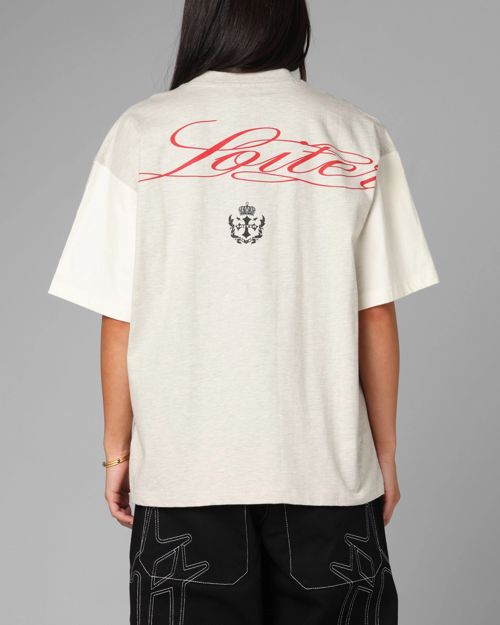 college futuristic Loiter Drop Out Vintage T-Shirt Grey/White