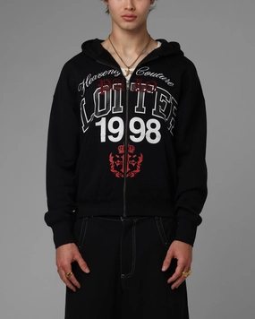 Purple Debit Loiter Drop Out Zip Hoodie Black