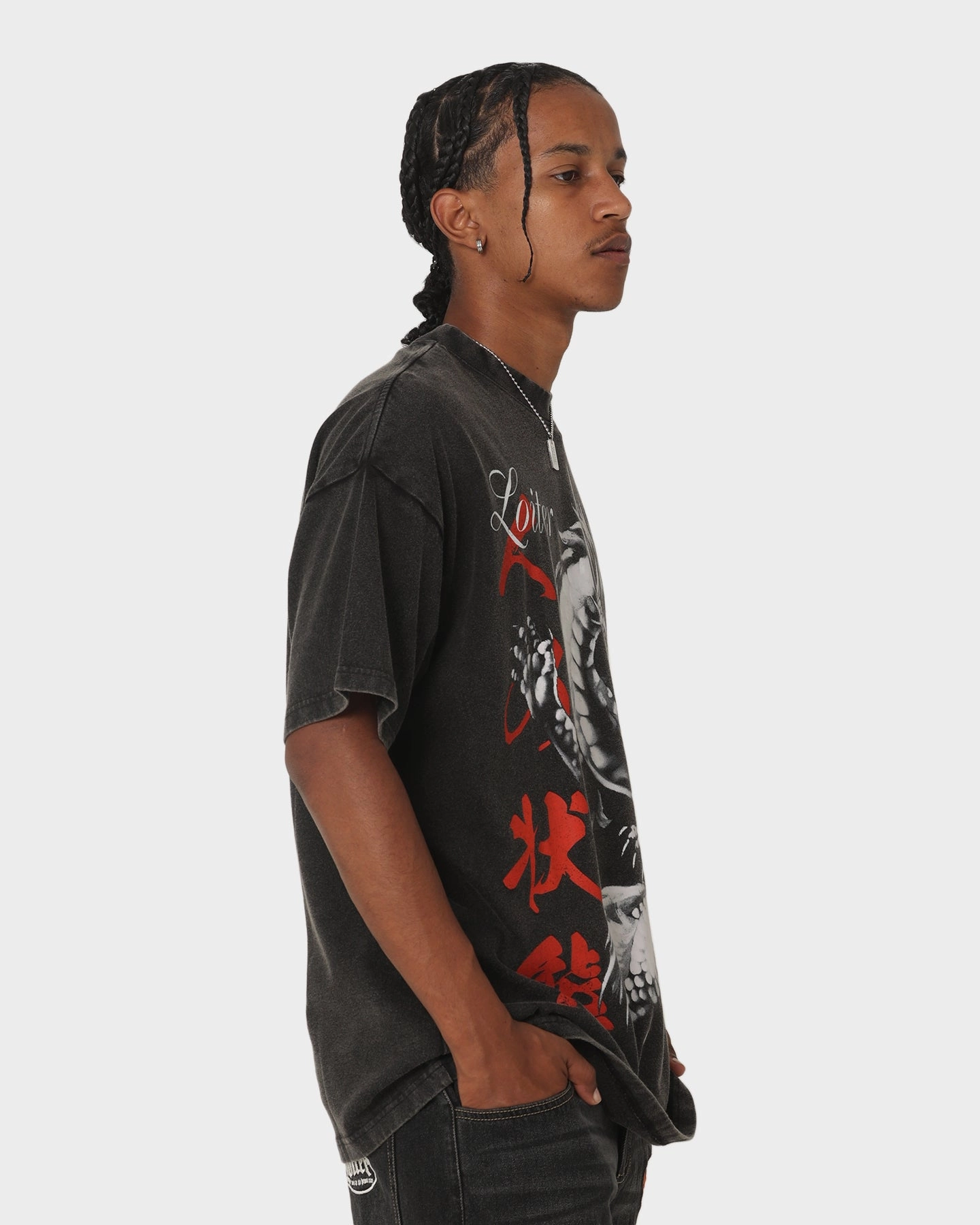 Informal charm Durable Collar Construction Loiter Dynasty T-Shirt Vintage Black