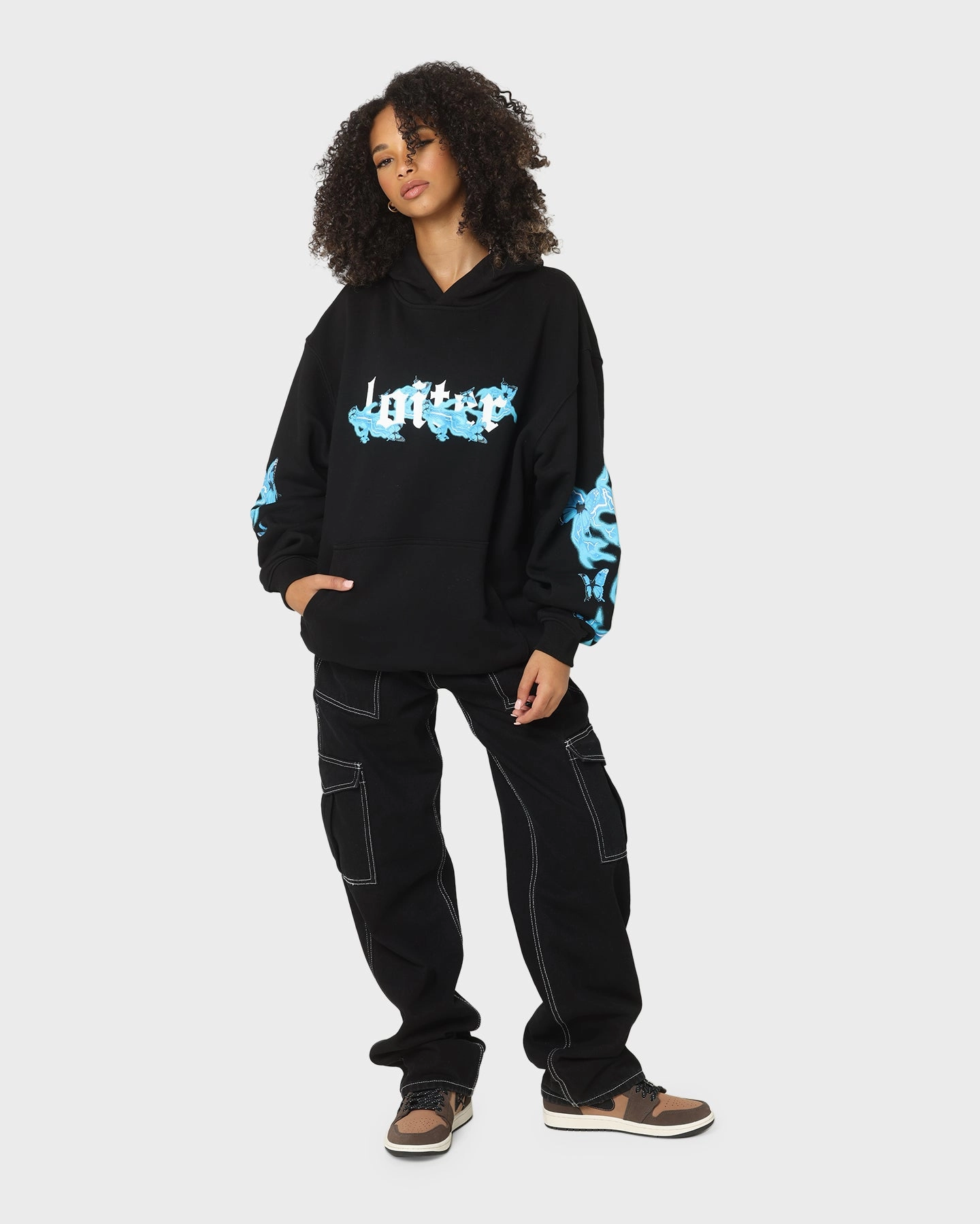 Loiter Electro Butterfly Hoodie Black Fresh Look