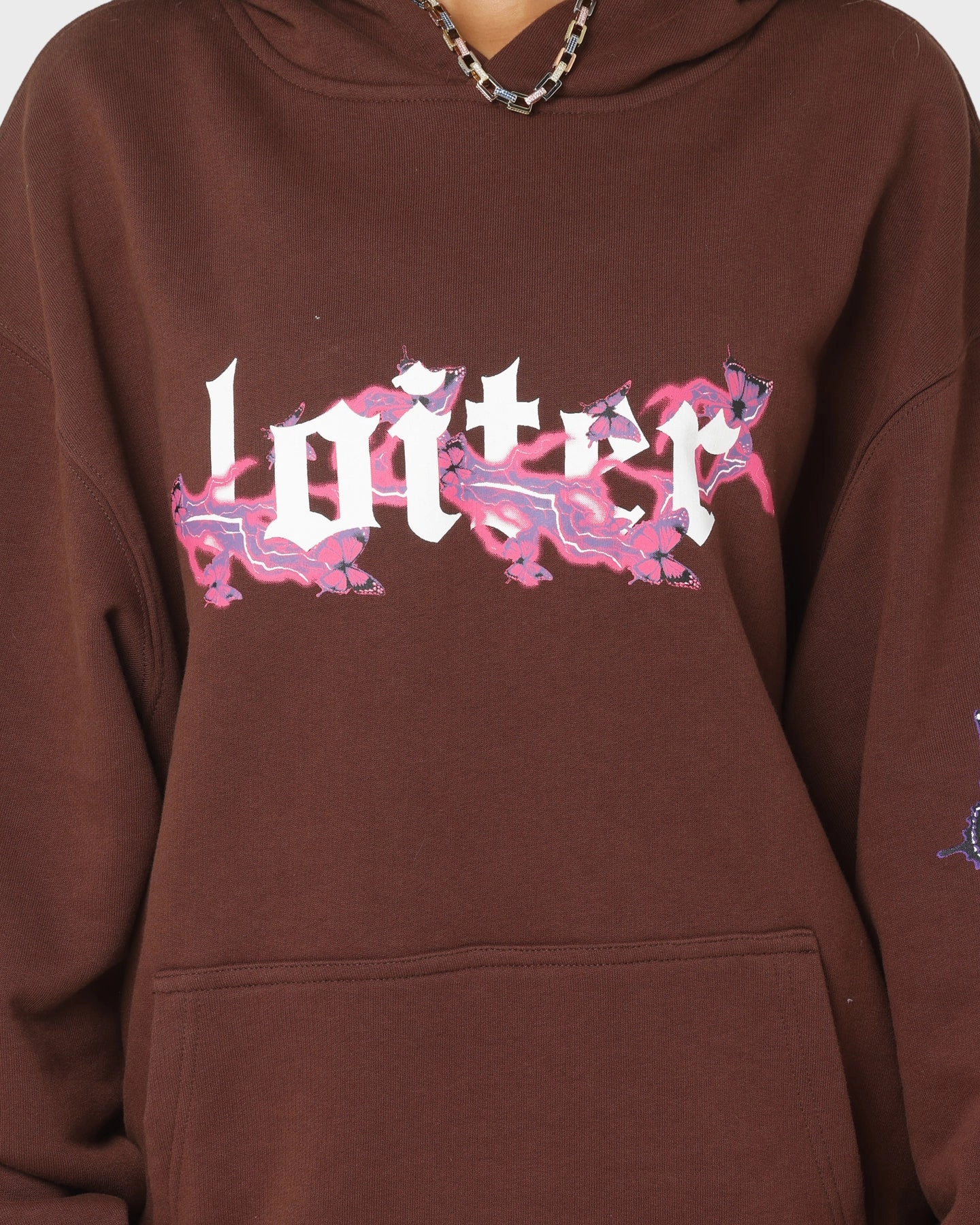 Lightweight Padding Loiter Electro Butterfly Hoodie Brown