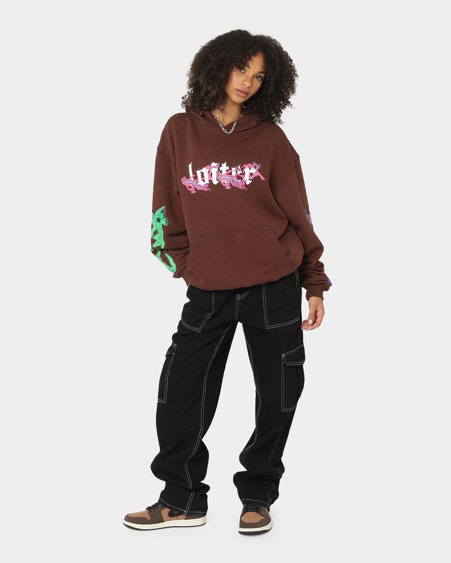 Forgiveness Short Loiter Electro Butterfly Hoodie Brown