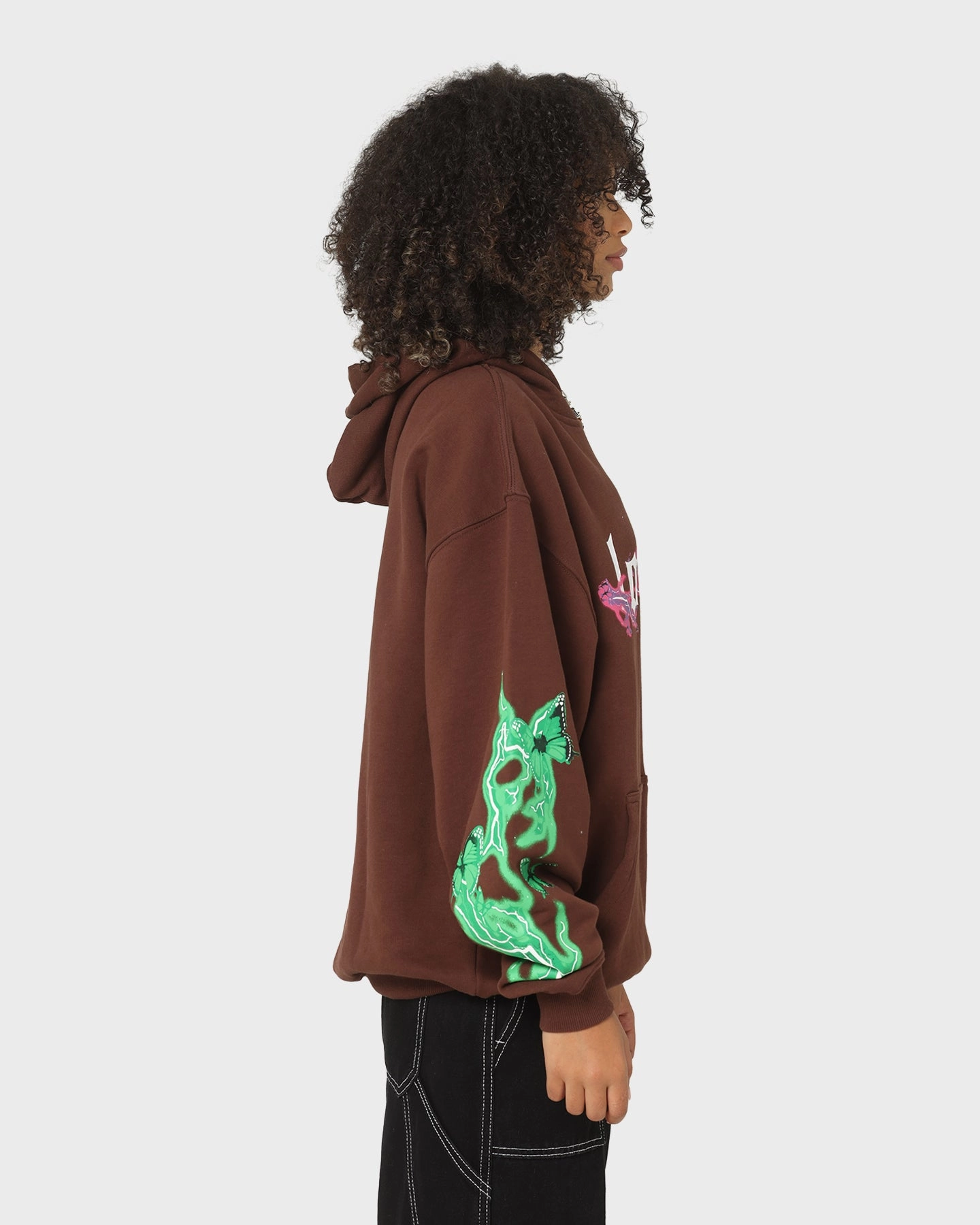 PreShrunk Cotton Blend Loiter Electro Butterfly Hoodie Brown