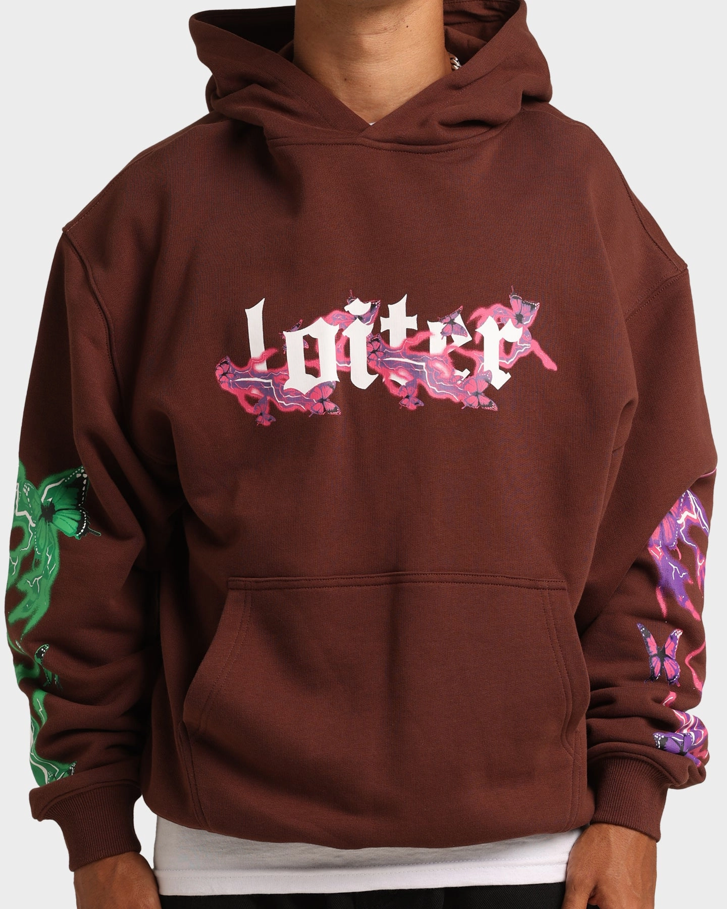 Loiter Electro Butterfly Hoodie Brown Compact Packable Design Heavy Duty Zipper