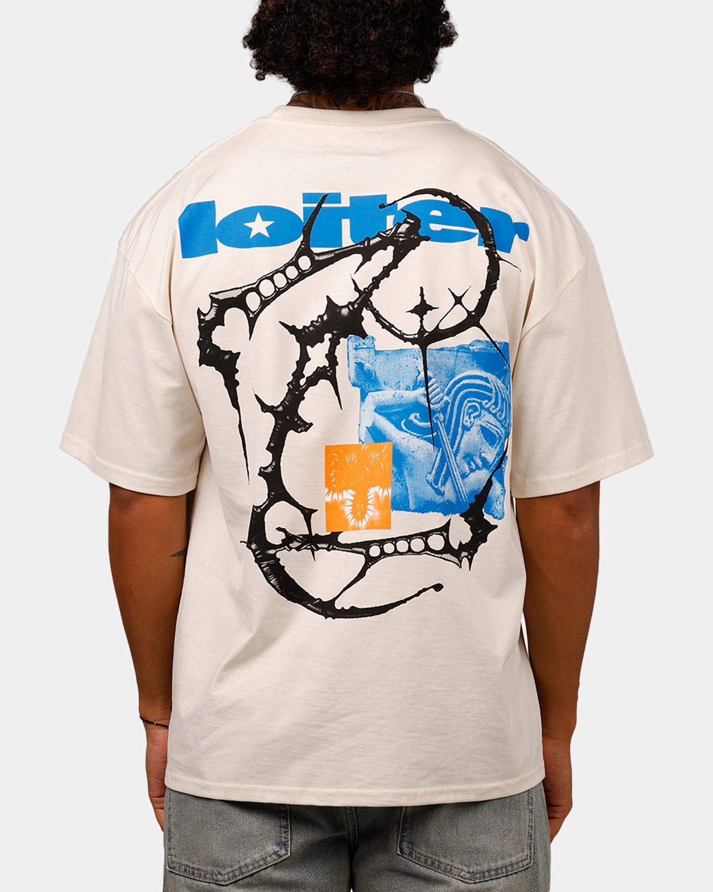 Layered Shoulder Design Loiter Empire T-Shirt Off White