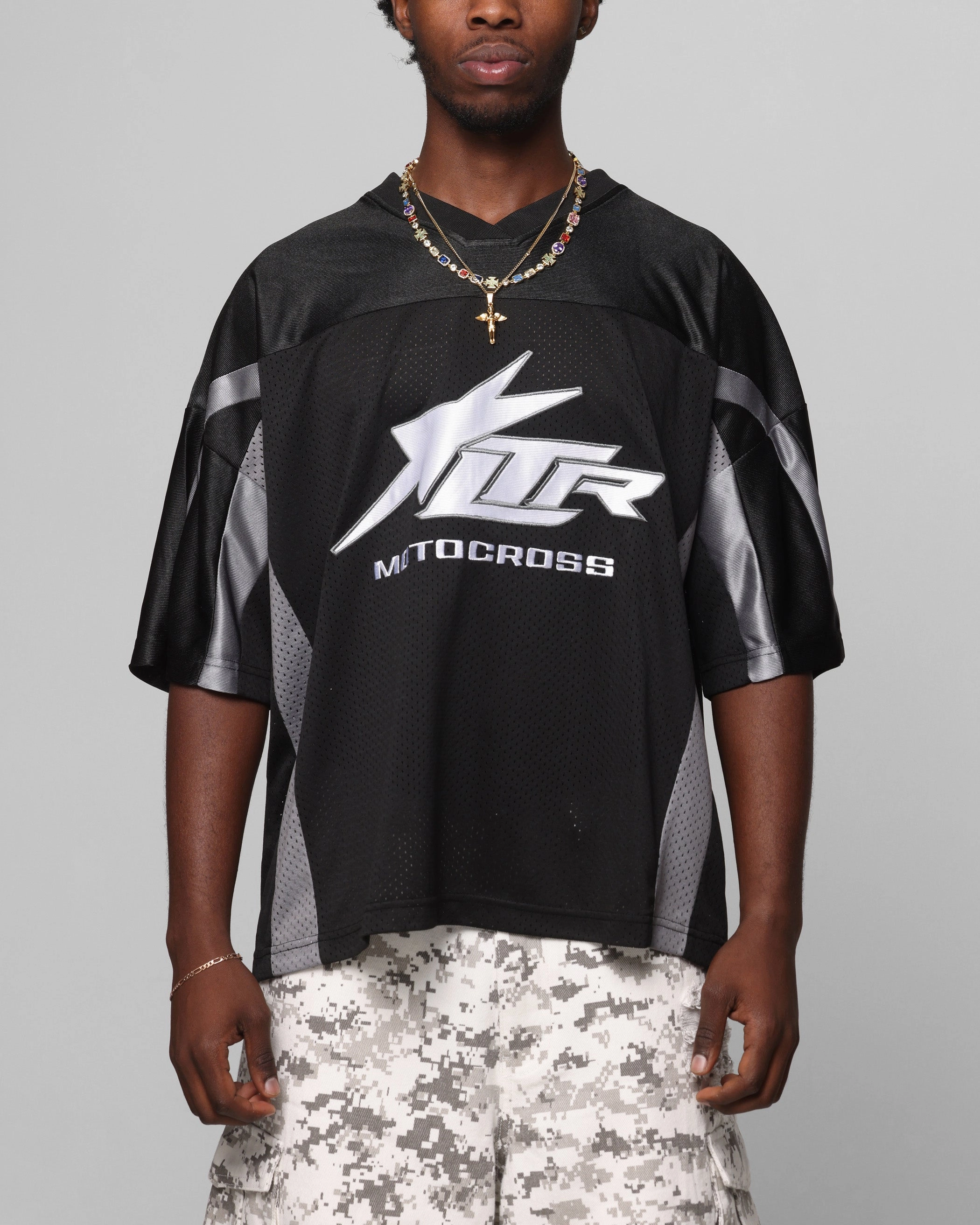 Stretch Knit Technology Taped Shoulder Seams Loiter End Zone Jersey Black