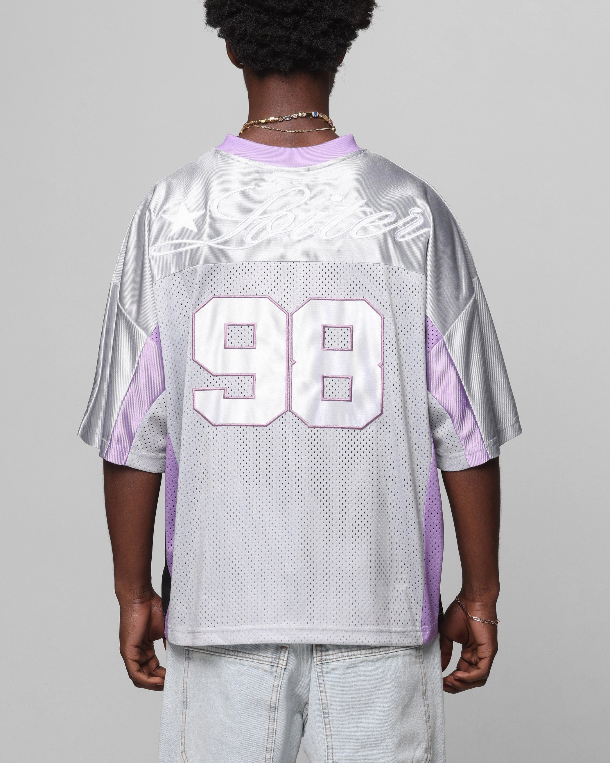 Eco Friendly Recycled Polyester Non Restrictive Movement Loiter End Zone Jersey Grey/Purple