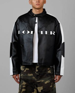 Four Way Stretch Fabric Loiter Engine Vegan Leather Jacket Black