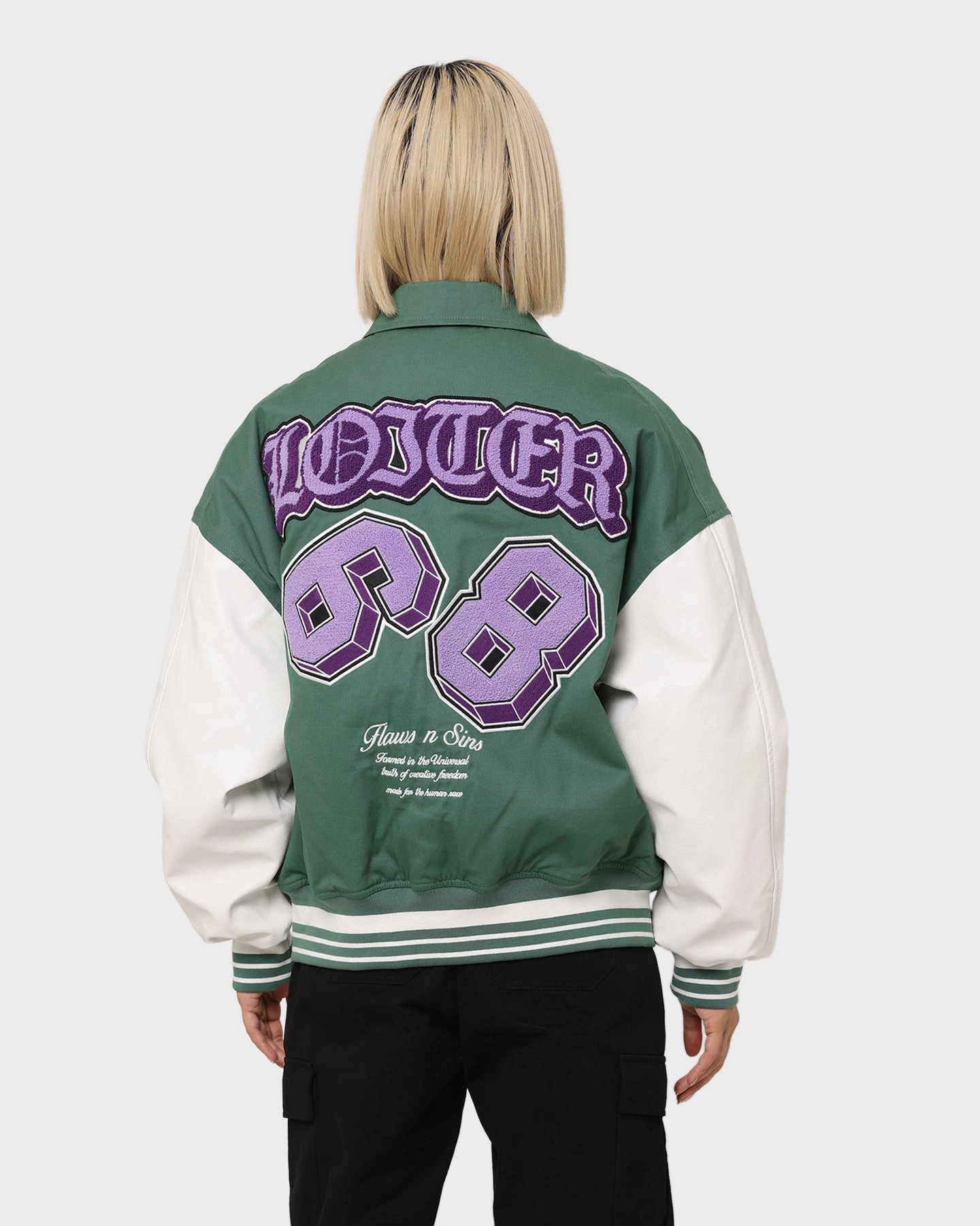 suitable for gift giving Compact Packable Design Loiter Ethereal Varsity Jacket Green