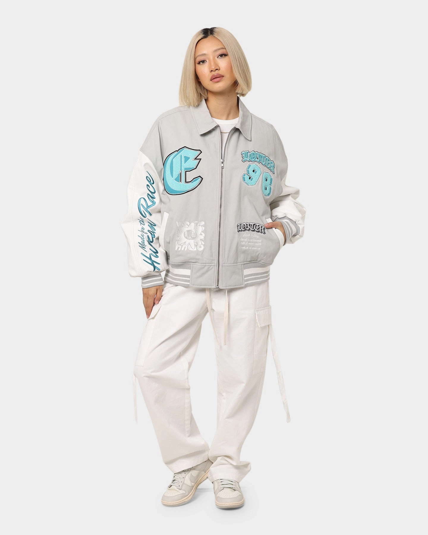 Handmade Loiter Ethereal Varsity Jacket Light Grey