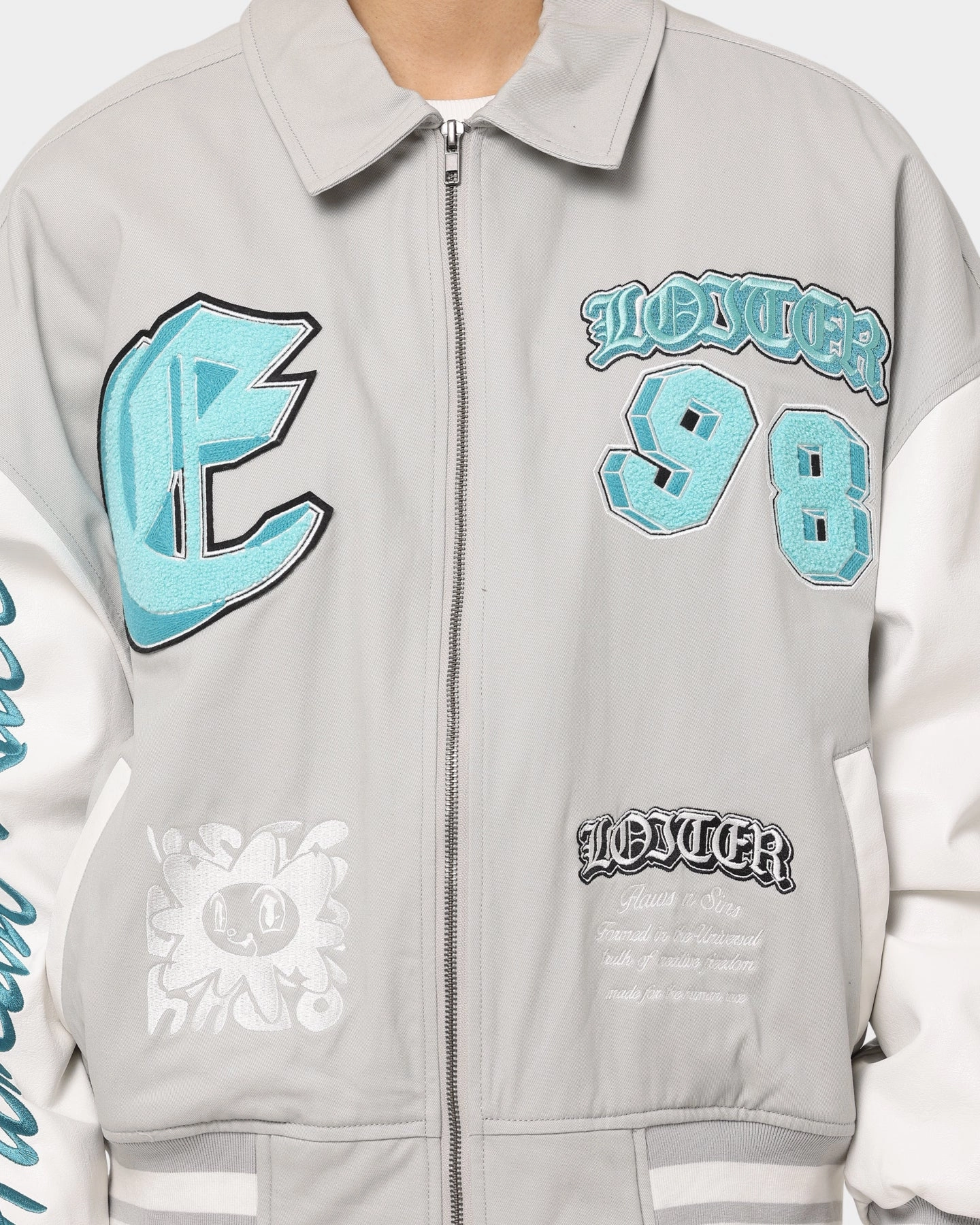 Cream Loiter Ethereal Varsity Jacket Light Grey
