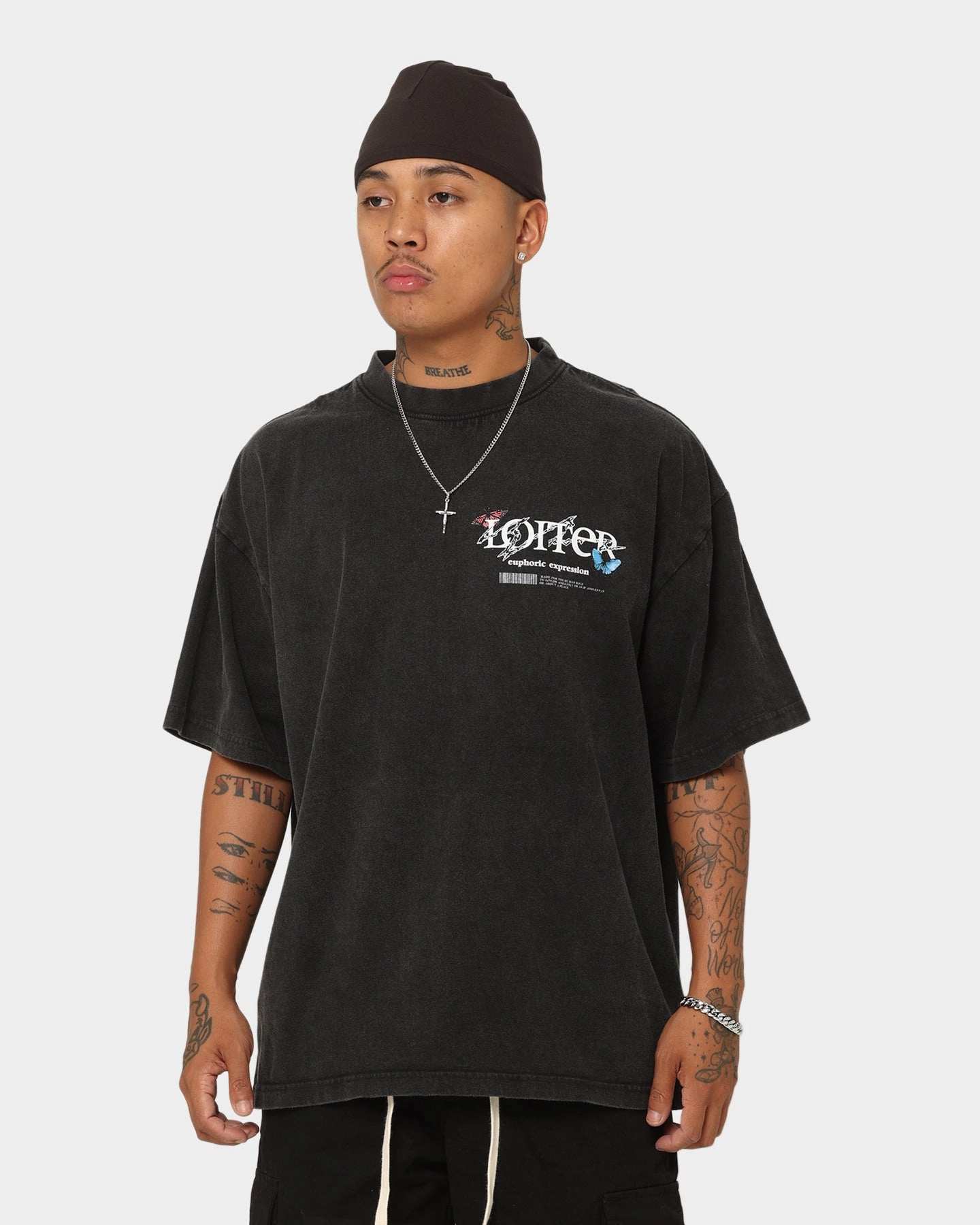 Wrinkle Resistant Material Loiter Euphoria Vintage T-Shirt Vintage Black
