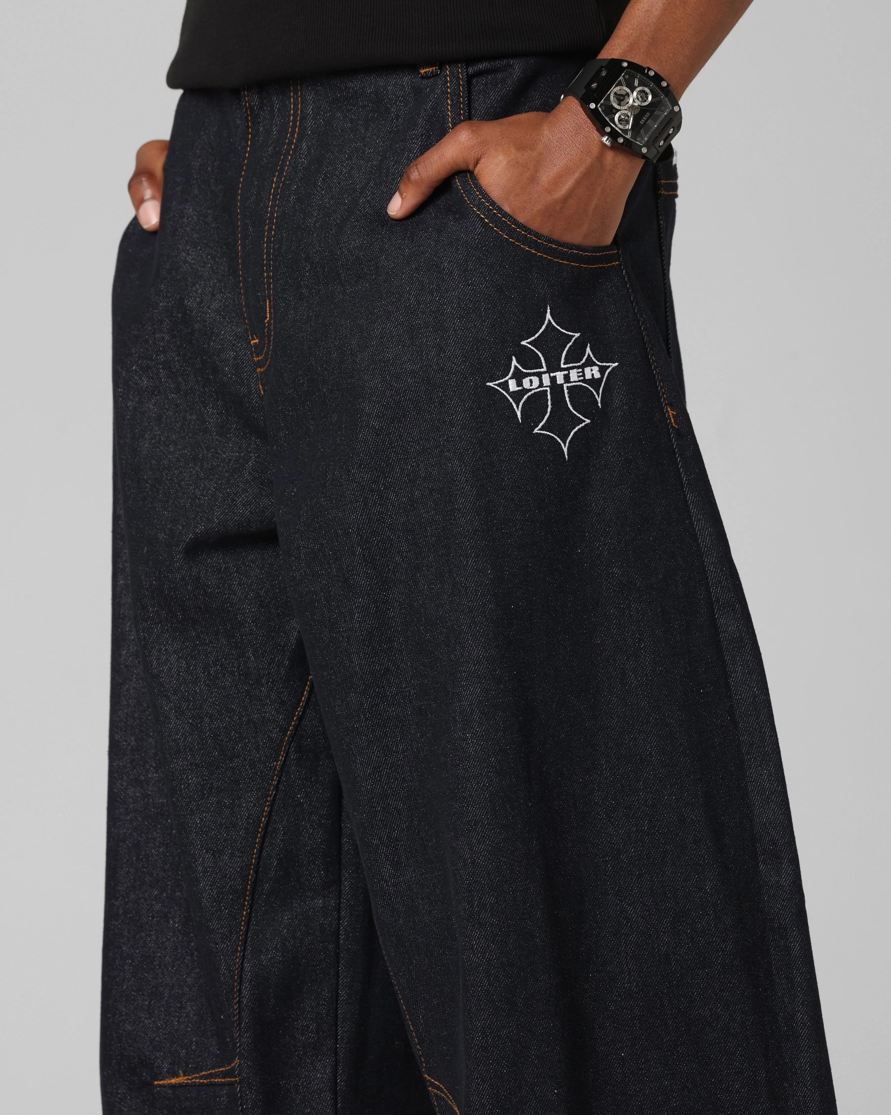 Seasonless wear No Gap Waist Engineering Loiter F-16 Balloon Jeans Indigo