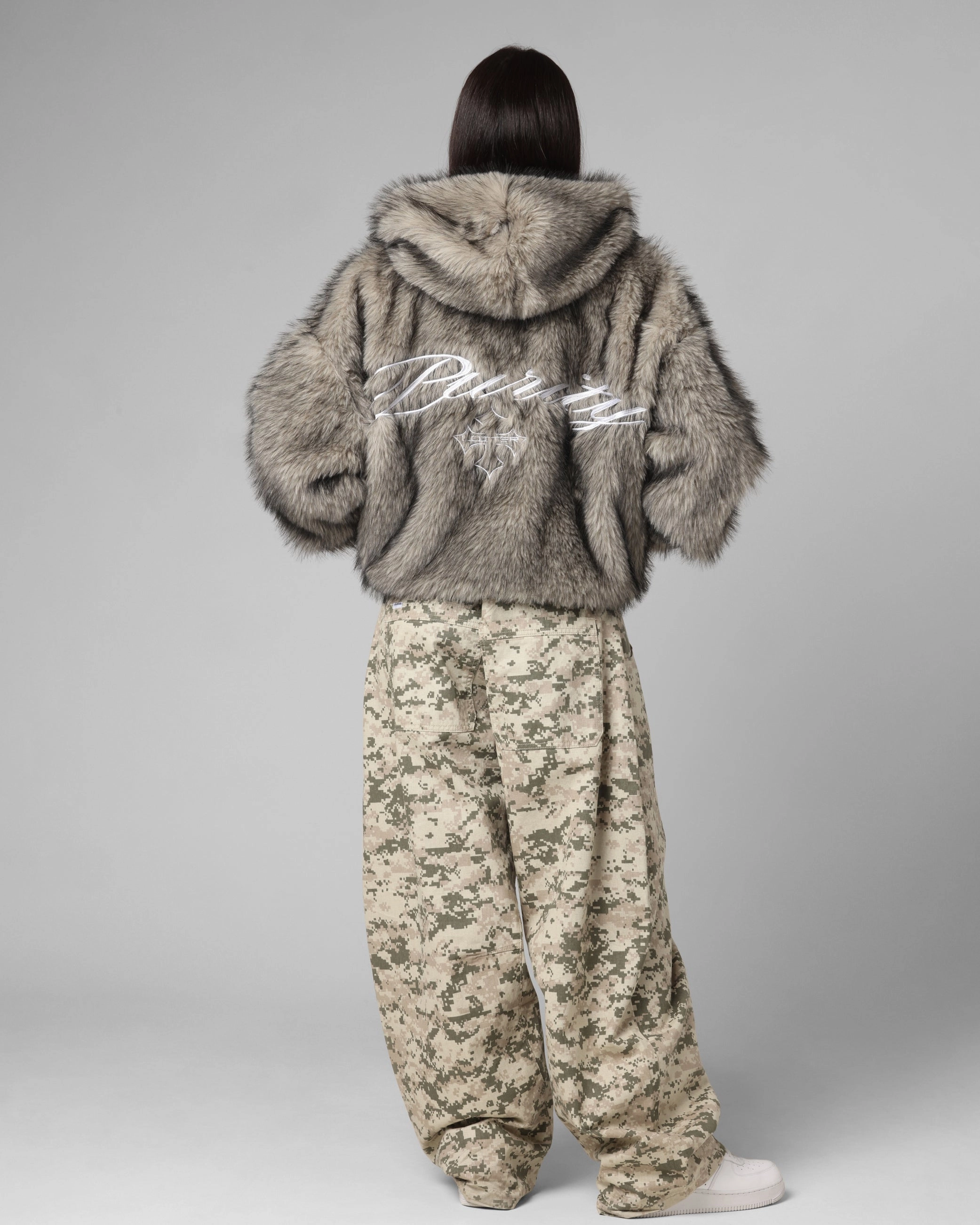 Loiter Faux Fur Hooded Jacket Off White Comfortable fit