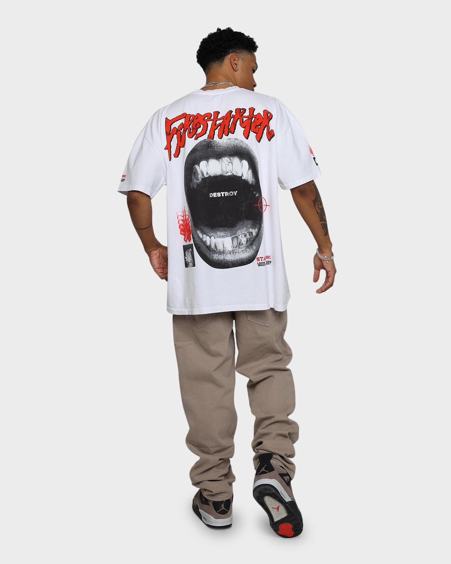 Loiter Firestarter Vintage T-Shirt White Wrinkle Resistant Material Garment Dyed