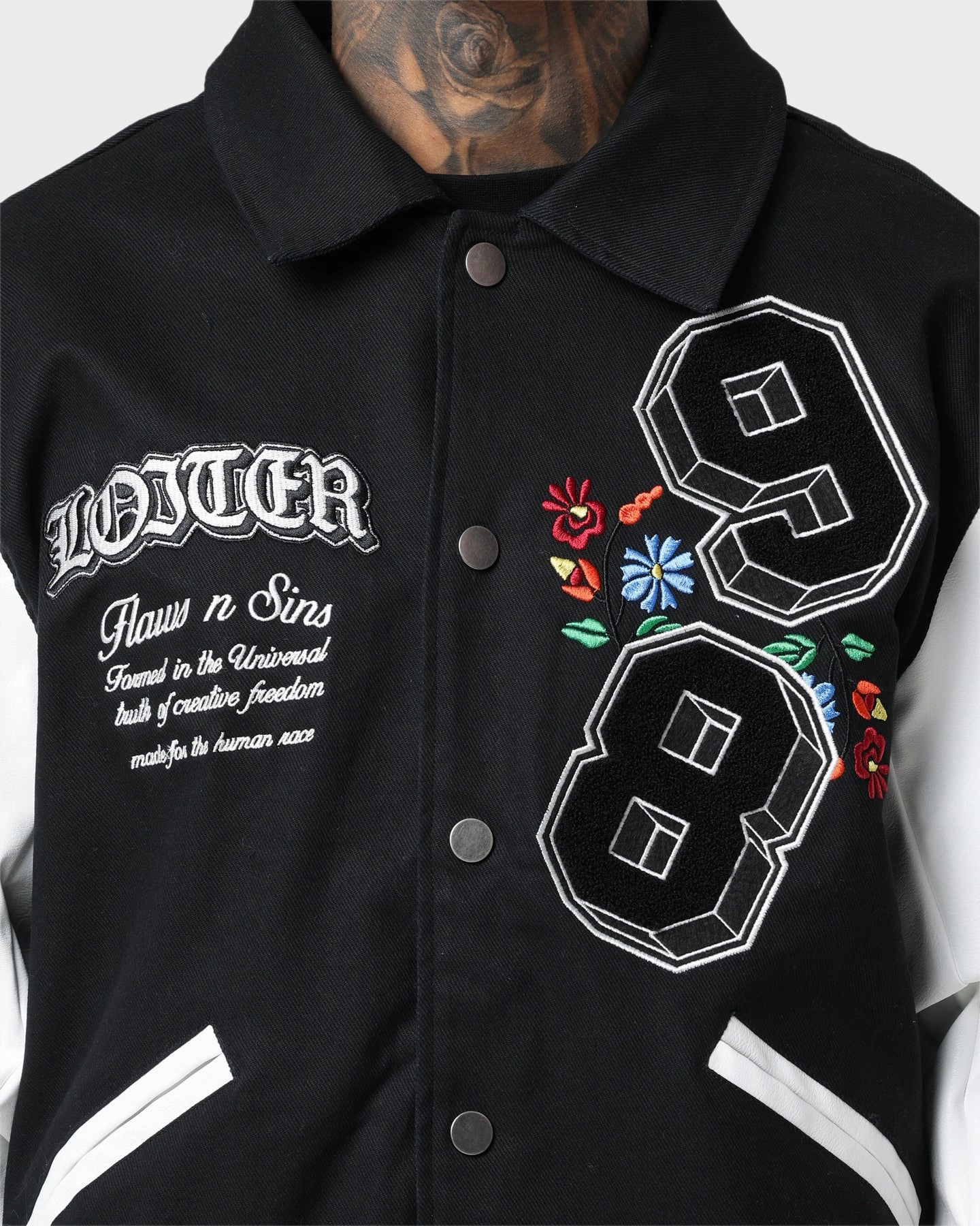 Charity Loiter Flaws Varsity Jacket Black/White
