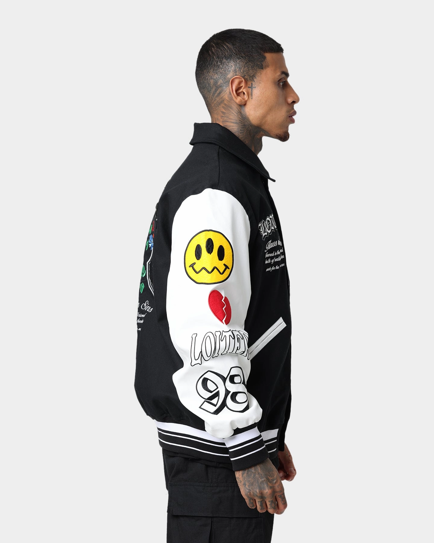 Abrasion Resistant Finish Loiter Flaws Varsity Jacket Black/White